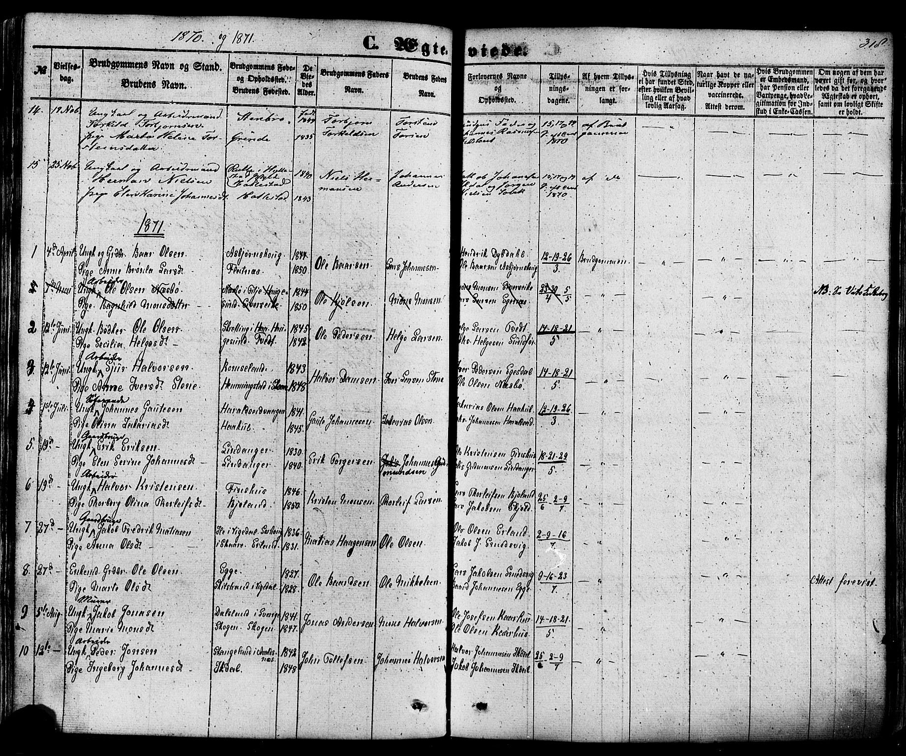 Skjold sokneprestkontor, AV/SAST-A-101847/H/Ha/Haa/L0008: Parish register (official) no. A 8, 1856-1882, p. 318