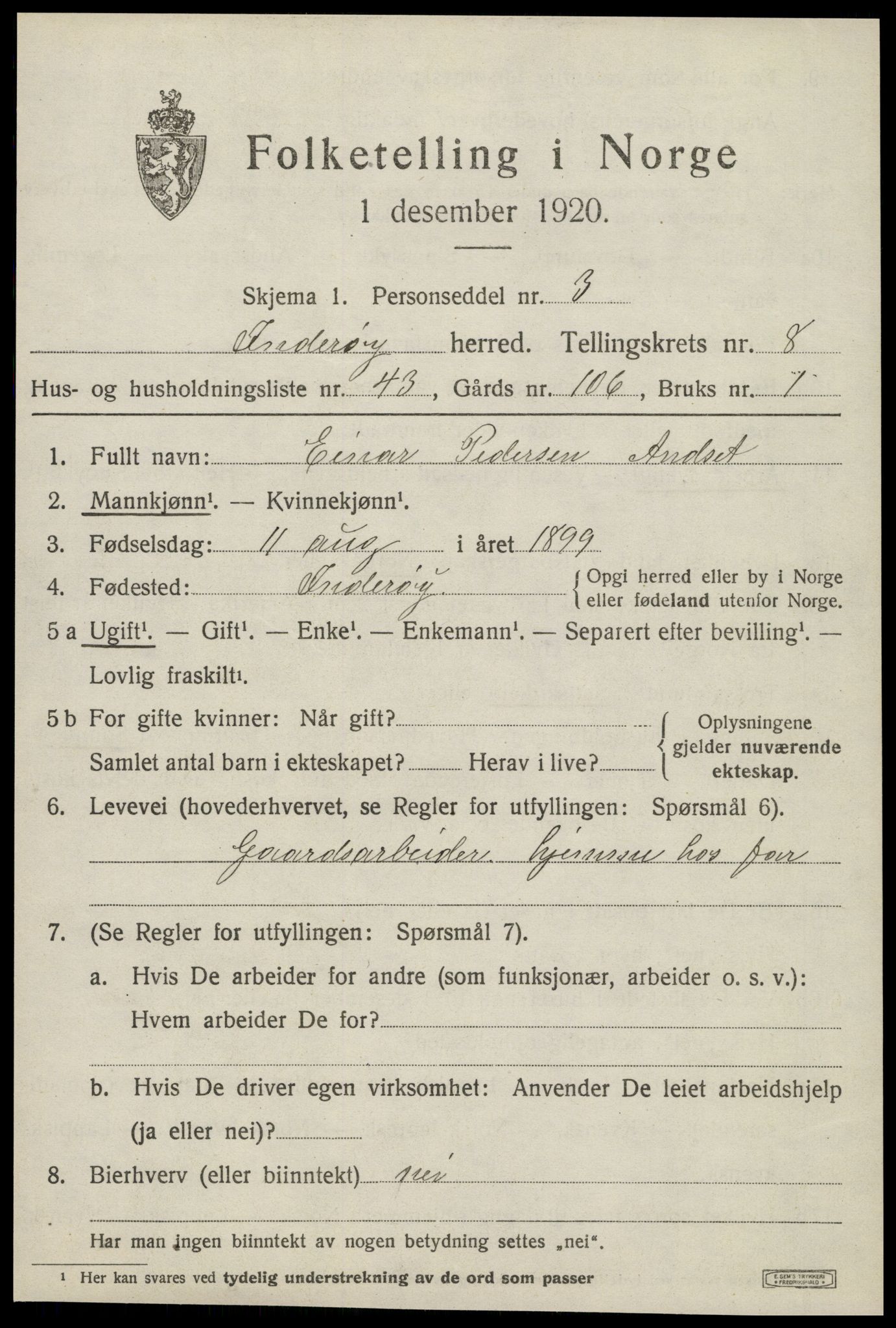 SAT, 1920 census for Inderøy, 1920, p. 6017