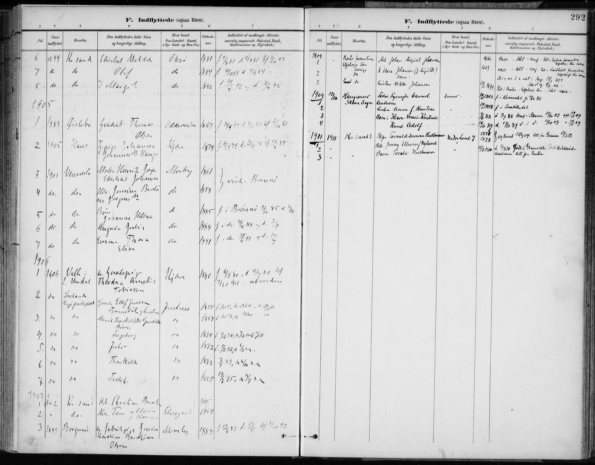 Oddernes sokneprestkontor, AV/SAK-1111-0033/F/Fa/Faa/L0010: Parish register (official) no. A 10, 1897-1911, p. 292