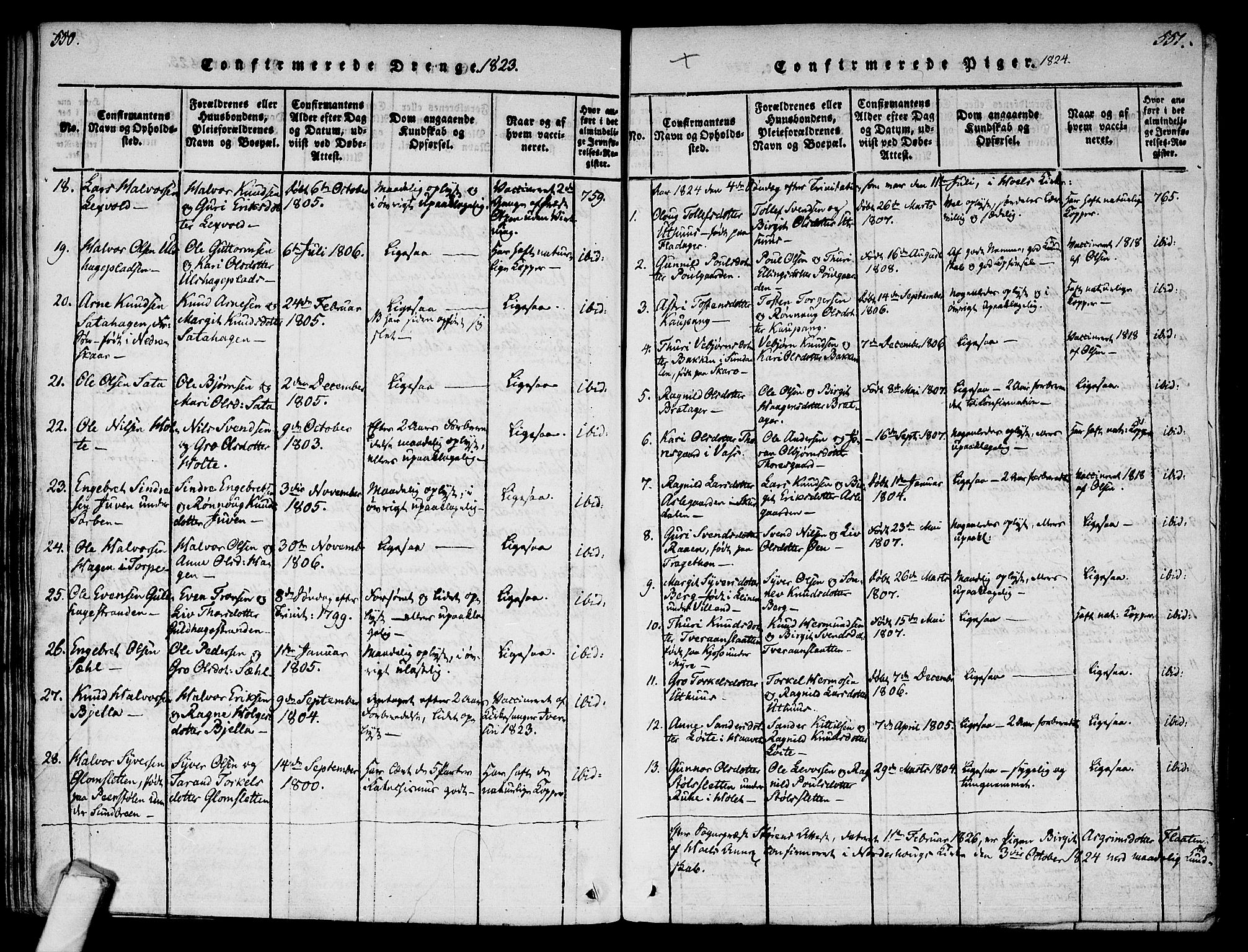 Ål kirkebøker, AV/SAKO-A-249/F/Fa/L0004: Parish register (official) no. I 4, 1815-1825, p. 550-551