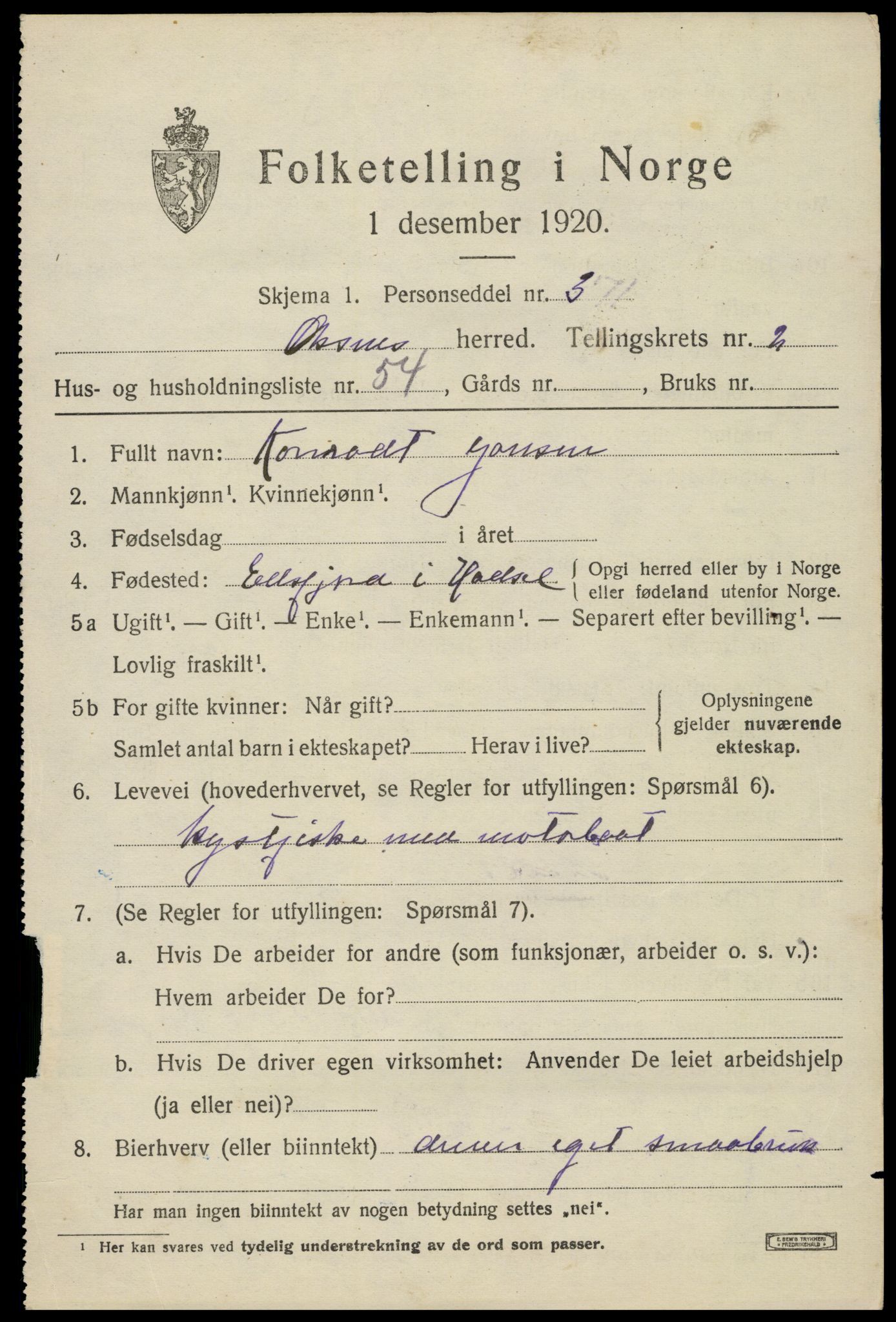 SAT, 1920 census for Øksnes, 1920, p. 2392