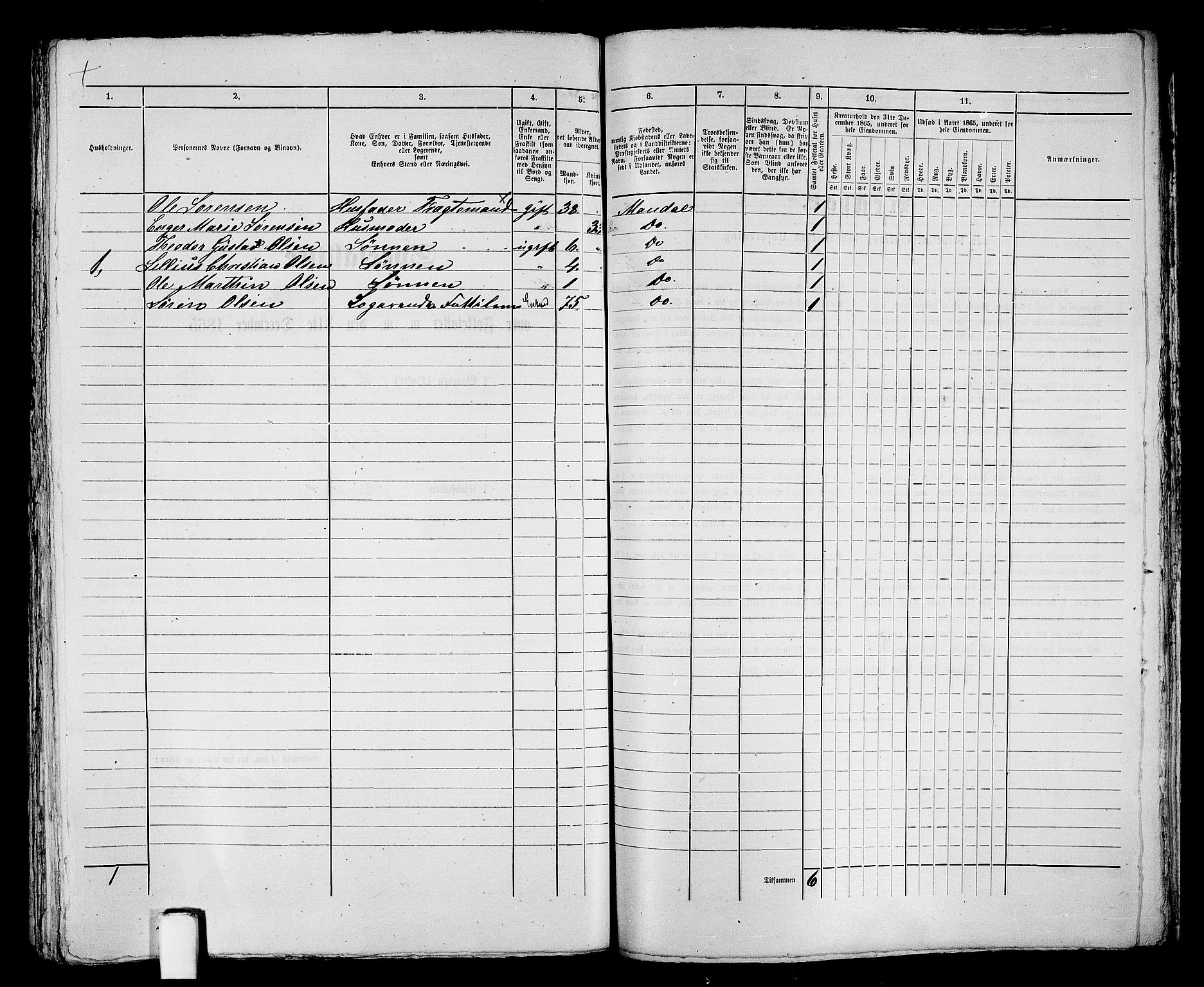 RA, 1865 census for Mandal/Mandal, 1865, p. 409