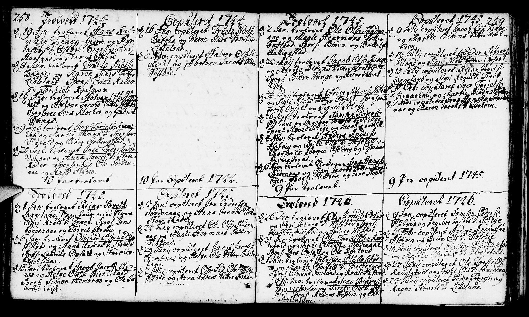 Vikedal sokneprestkontor, AV/SAST-A-101840/01/IV: Parish register (official) no. A 1, 1737-1778, p. 258-259