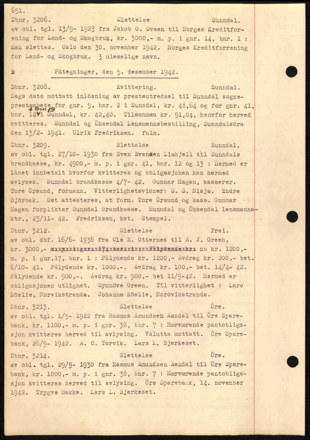 Nordmøre sorenskriveri, AV/SAT-A-4132/1/2/2Ca: Mortgage book no. C81, 1940-1945, Diary no: : 3206/1942