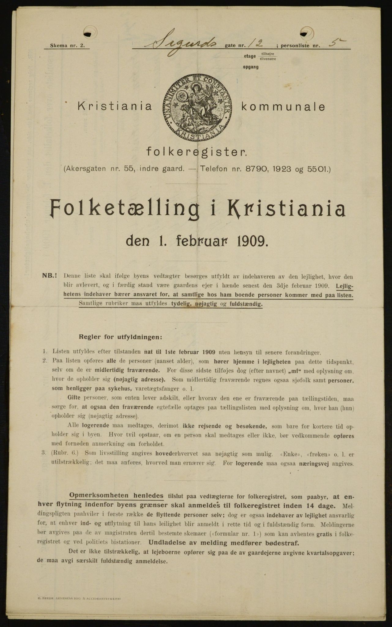 OBA, Municipal Census 1909 for Kristiania, 1909, p. 86304