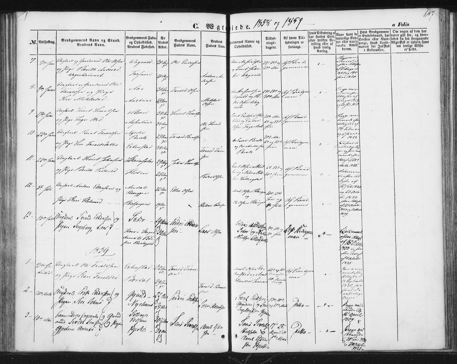 Ministerialprotokoller, klokkerbøker og fødselsregistre - Sør-Trøndelag, SAT/A-1456/689/L1038: Parish register (official) no. 689A03, 1848-1872, p. 147