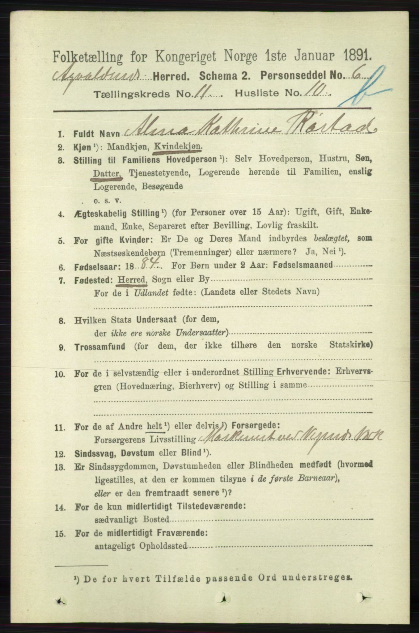 RA, 1891 census for 1147 Avaldsnes, 1891, p. 6370