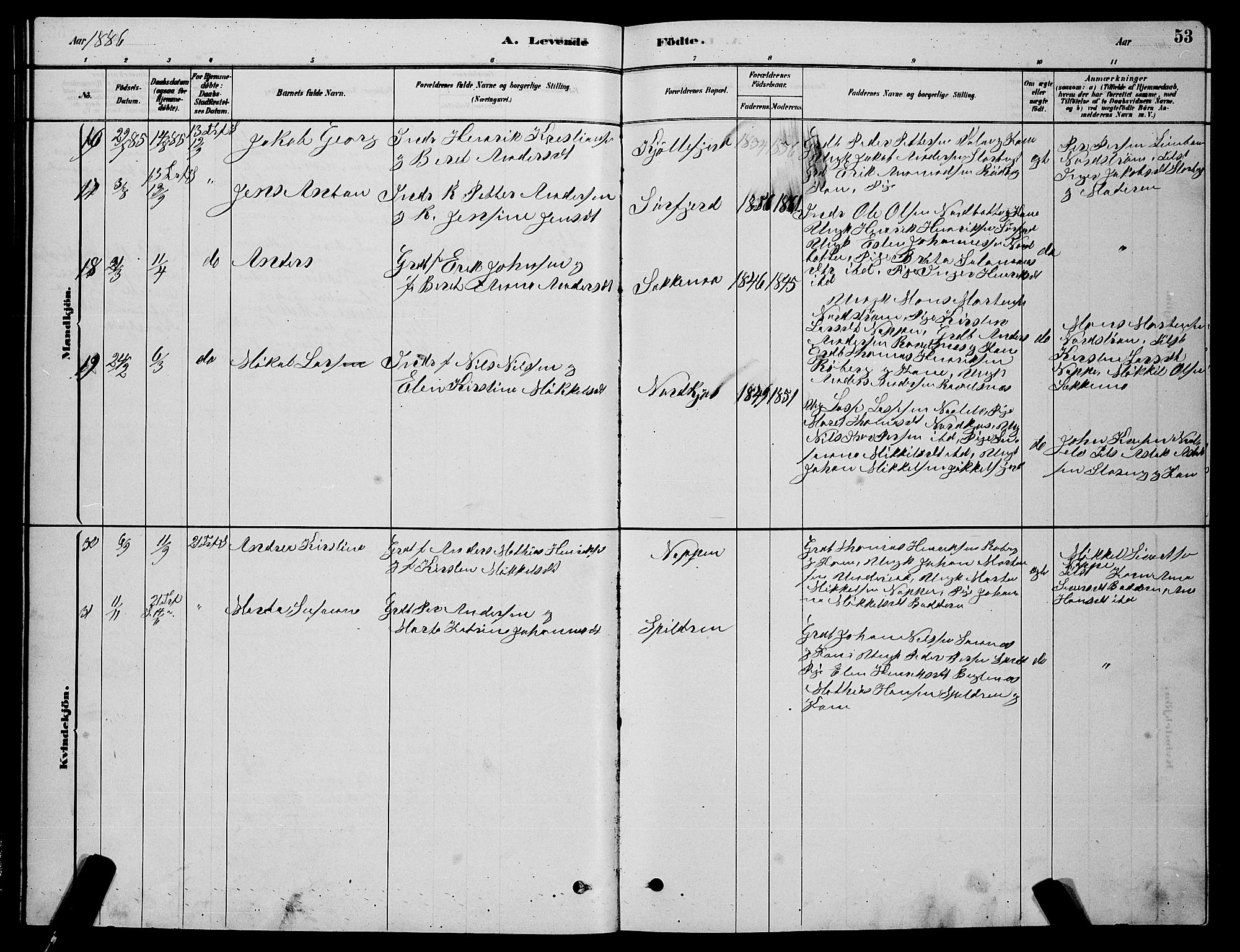 Skjervøy sokneprestkontor, AV/SATØ-S-1300/H/Ha/Hab/L0015klokker: Parish register (copy) no. 15, 1878-1890, p. 53