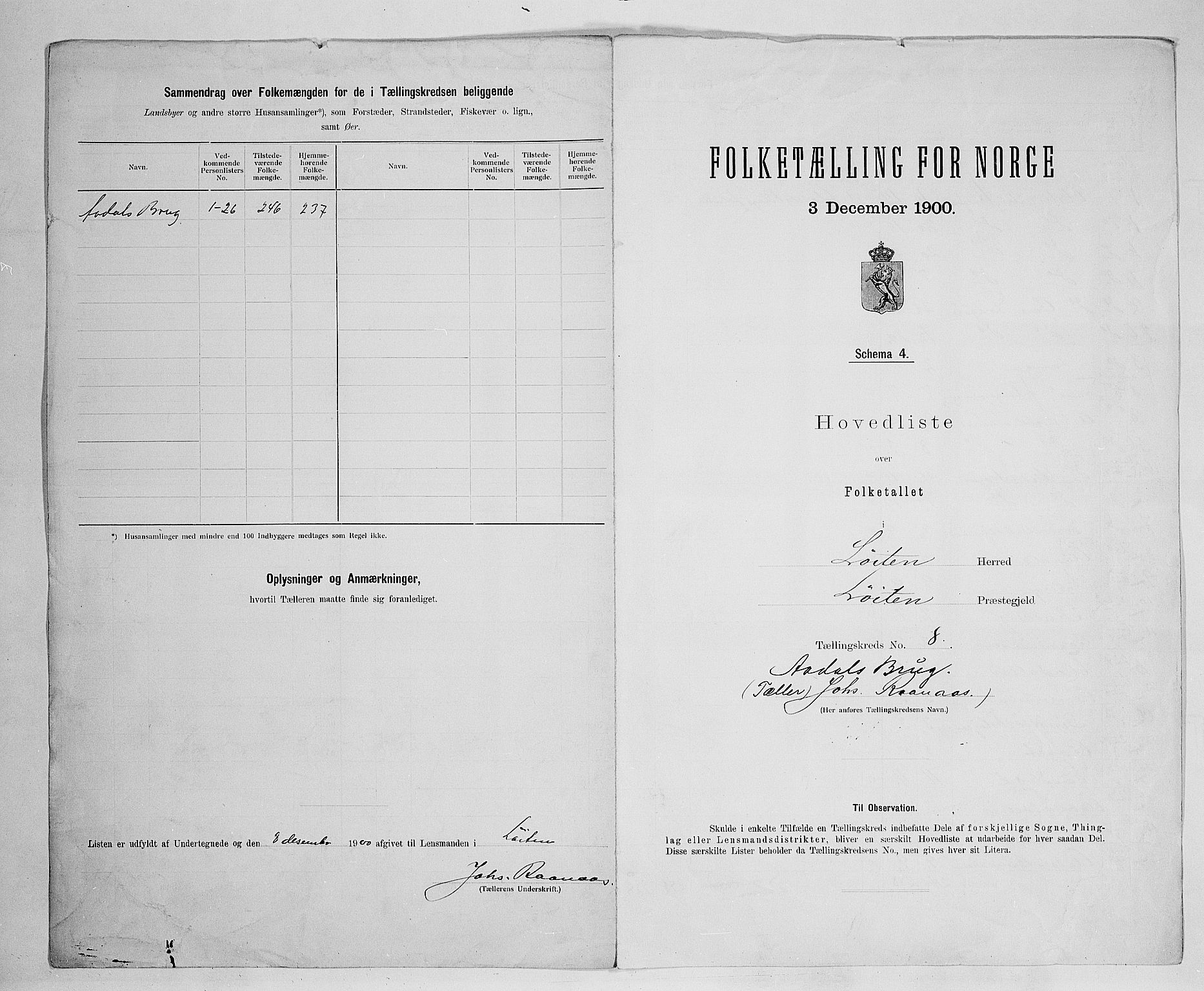 SAH, 1900 census for Løten, 1900, p. 43