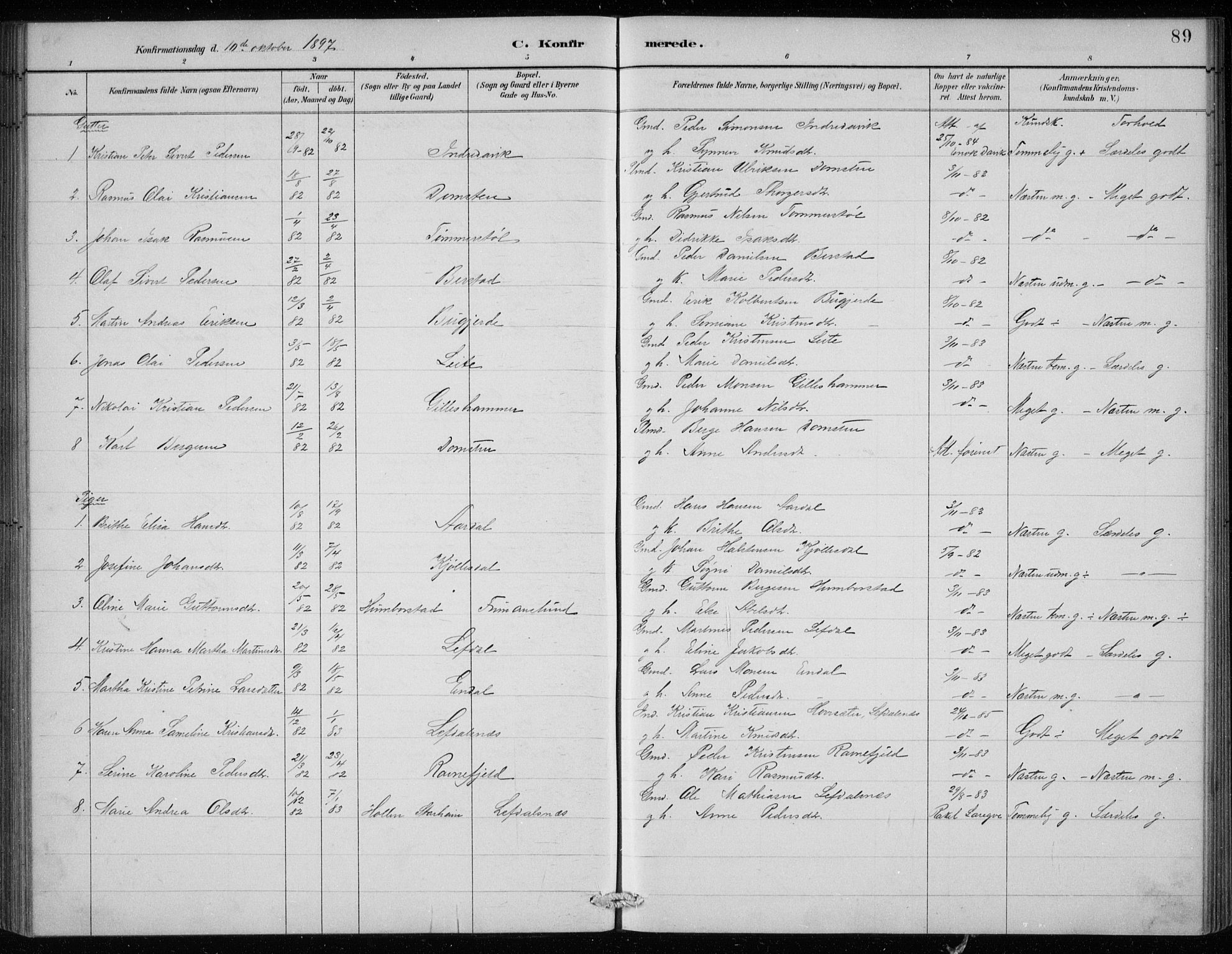 Davik sokneprestembete, AV/SAB-A-79701/H/Hab/Haba/L0002: Parish register (copy) no. A 2, 1890-1911, p. 89