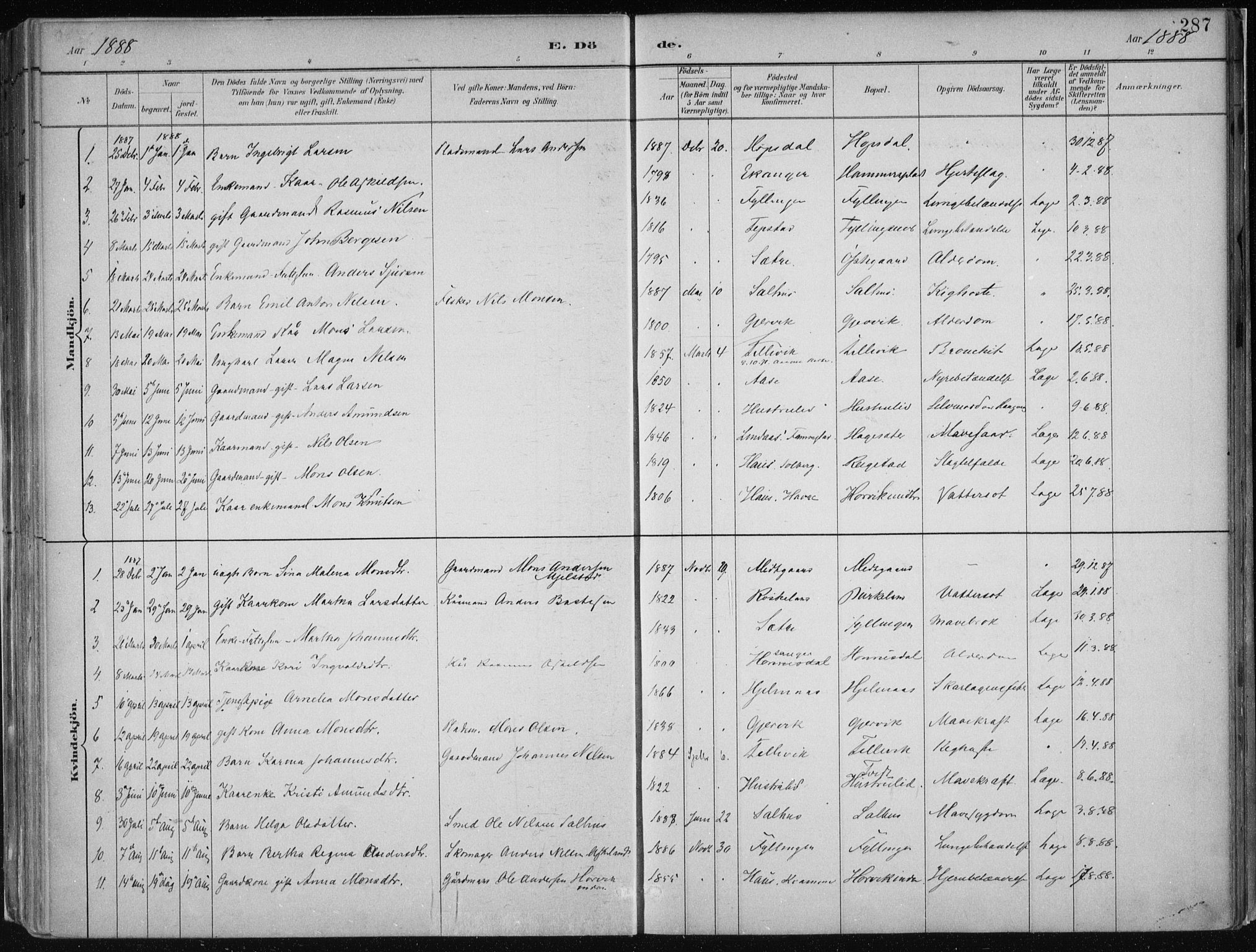 Hamre sokneprestembete, AV/SAB-A-75501/H/Ha/Haa/Haab/L0001: Parish register (official) no. B  1, 1882-1905, p. 287