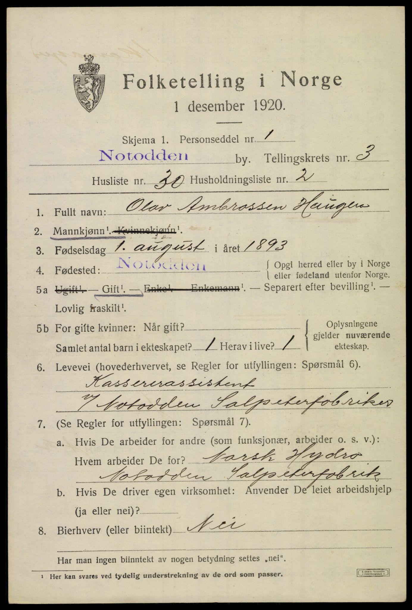 SAKO, 1920 census for Notodden, 1920, p. 8980