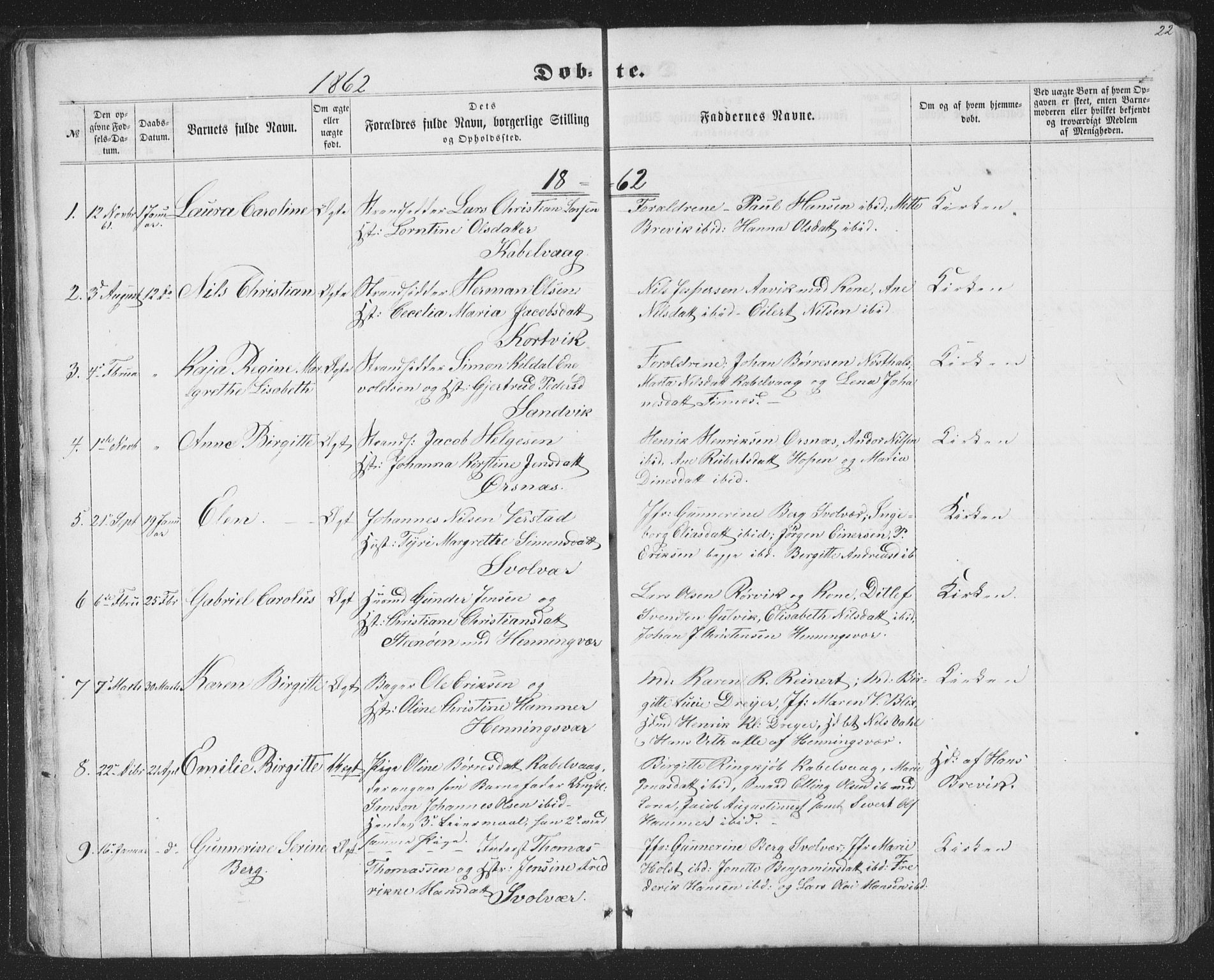 Ministerialprotokoller, klokkerbøker og fødselsregistre - Nordland, AV/SAT-A-1459/874/L1073: Parish register (copy) no. 874C02, 1860-1870, p. 22