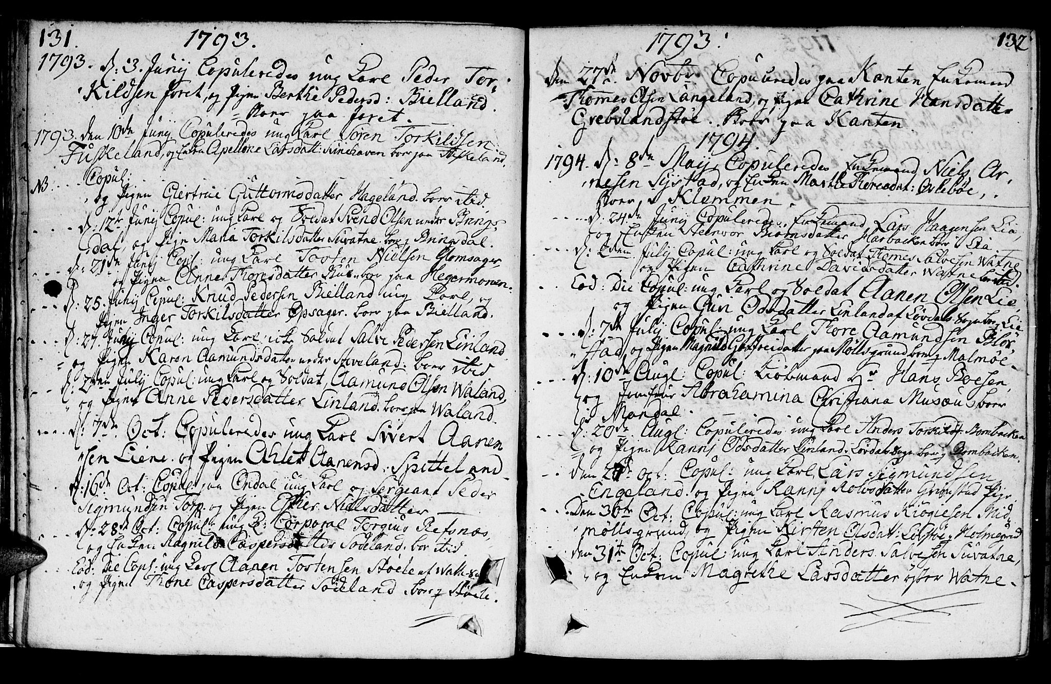 Holum sokneprestkontor, AV/SAK-1111-0022/F/Fa/Faa/L0003: Parish register (official) no. A 3, 1780-1821, p. 131-132