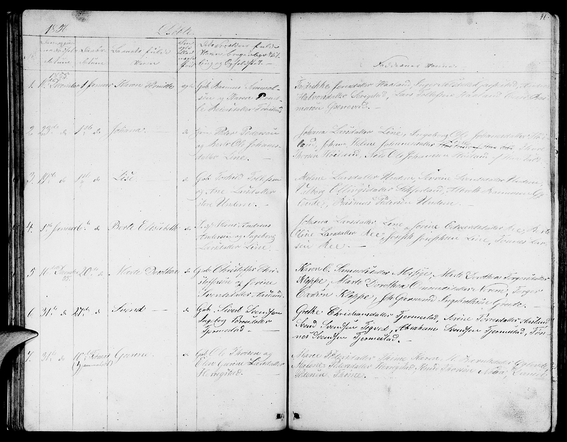 Lye sokneprestkontor, SAST/A-101794/001/30BB/L0002: Parish register (copy) no. B 2, 1852-1867, p. 41