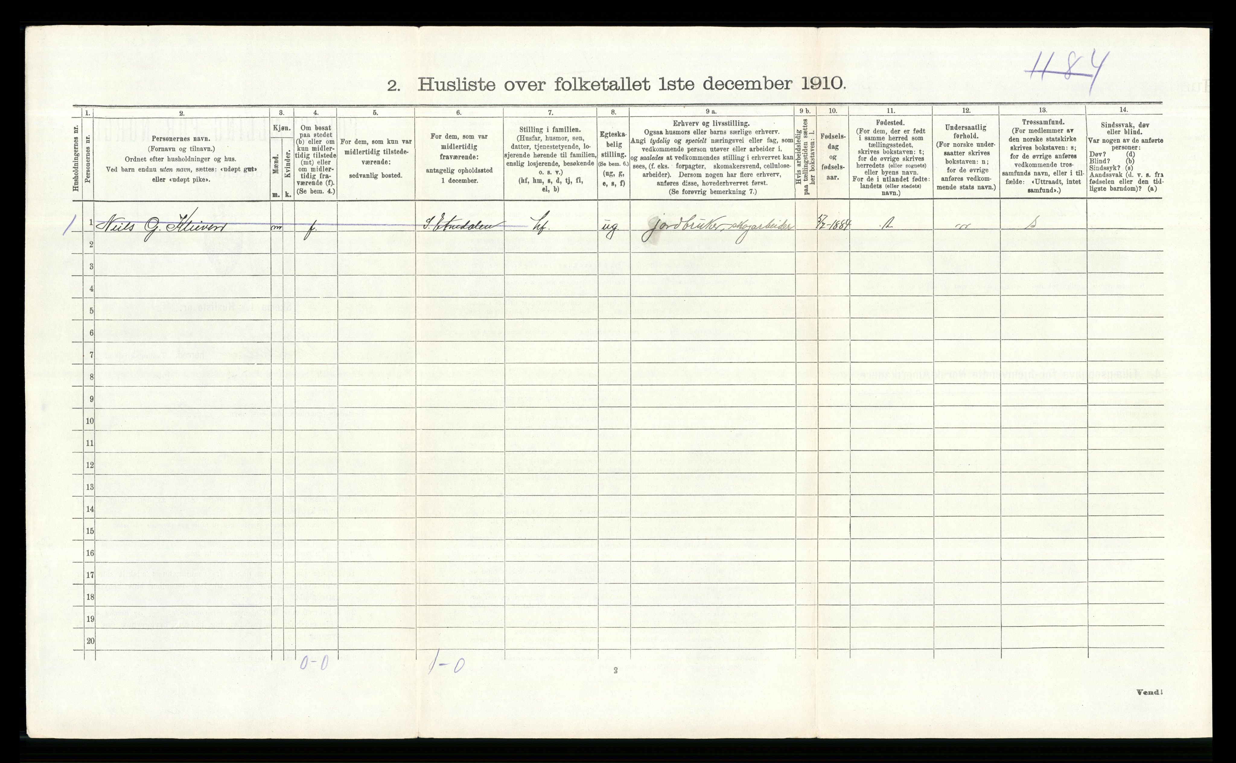 RA, 1910 census for Etnedal, 1910, p. 434