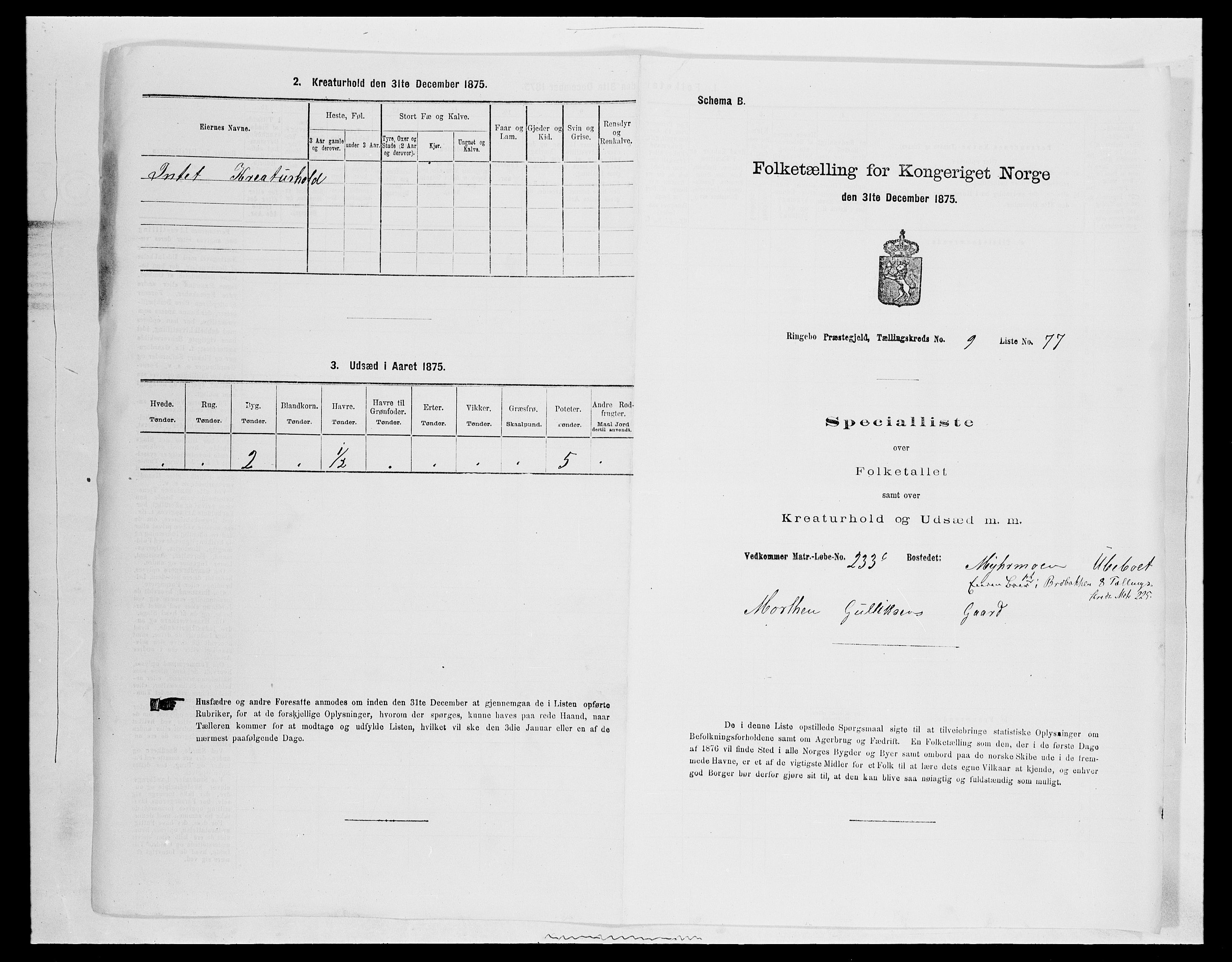 SAH, 1875 census for 0520P Ringebu, 1875, p. 1487