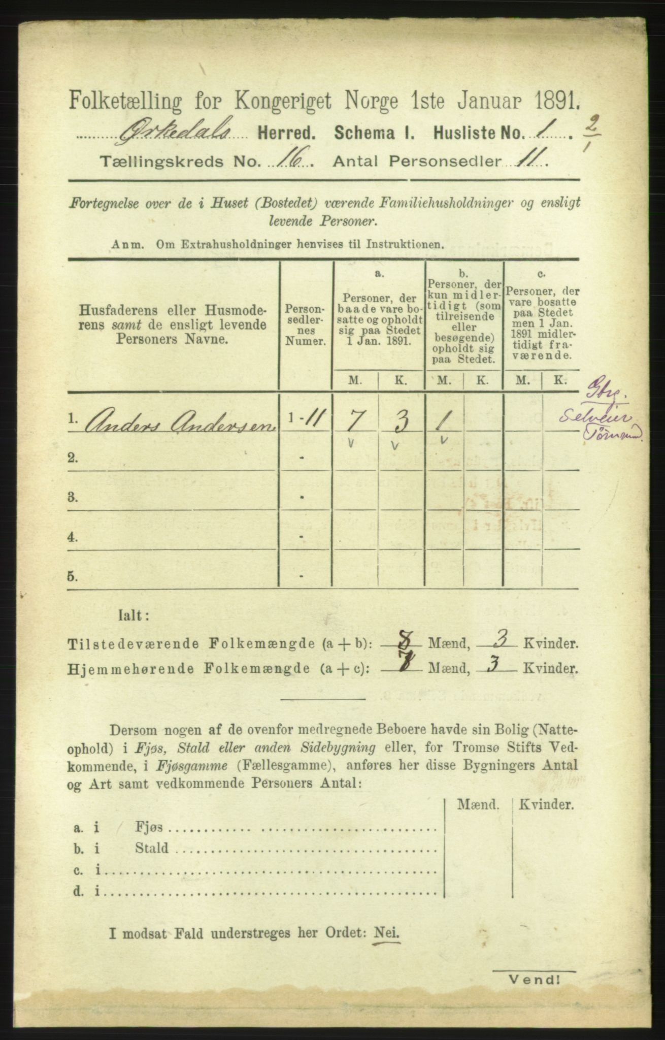 RA, 1891 census for 1638 Orkdal, 1891, p. 7118