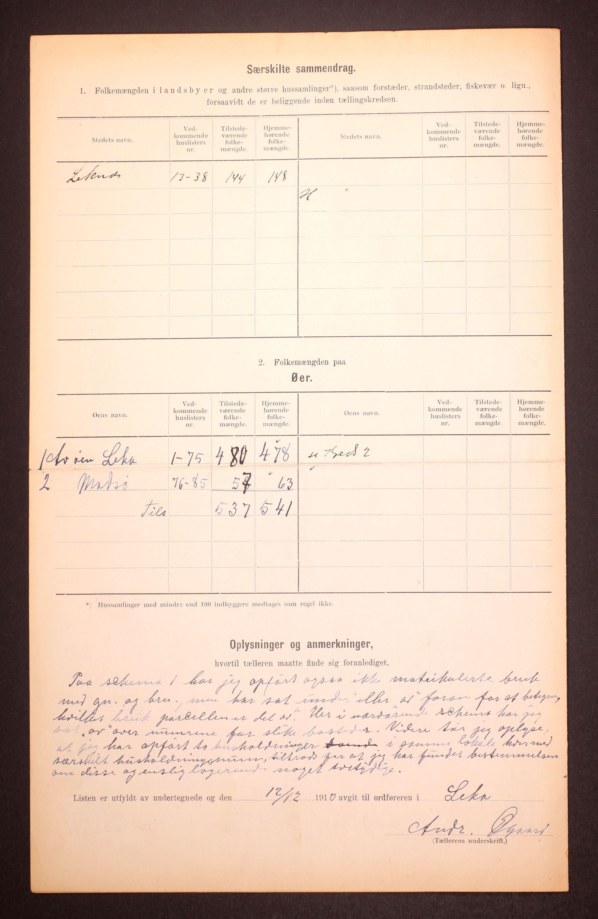 RA, 1910 census for Leka, 1910, p. 6