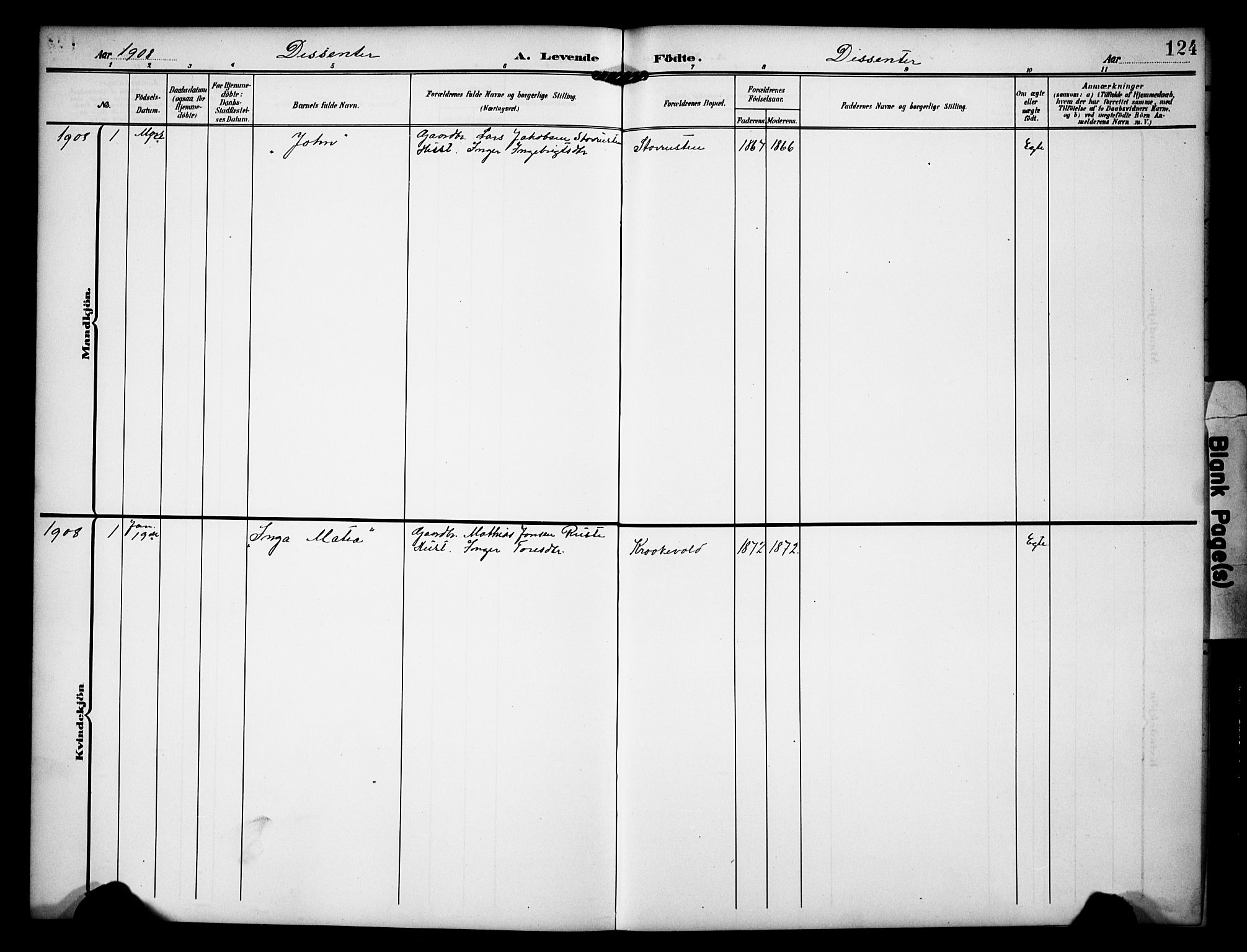 Dovre prestekontor, SAH/PREST-066/H/Ha/Hab/L0003: Parish register (copy) no. 3, 1907-1929, p. 124