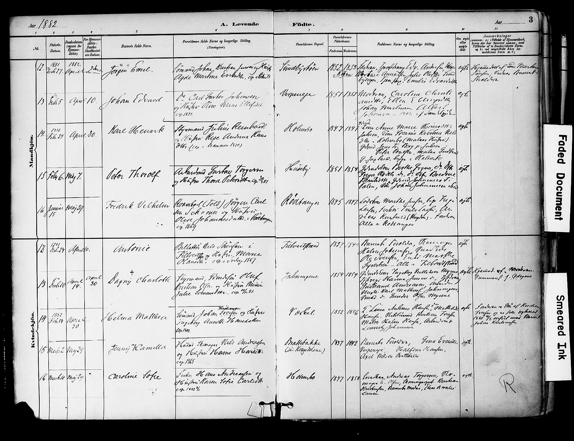 Hurum kirkebøker, AV/SAKO-A-229/F/Fa/L0014: Parish register (official) no. 14, 1882-1895, p. 3