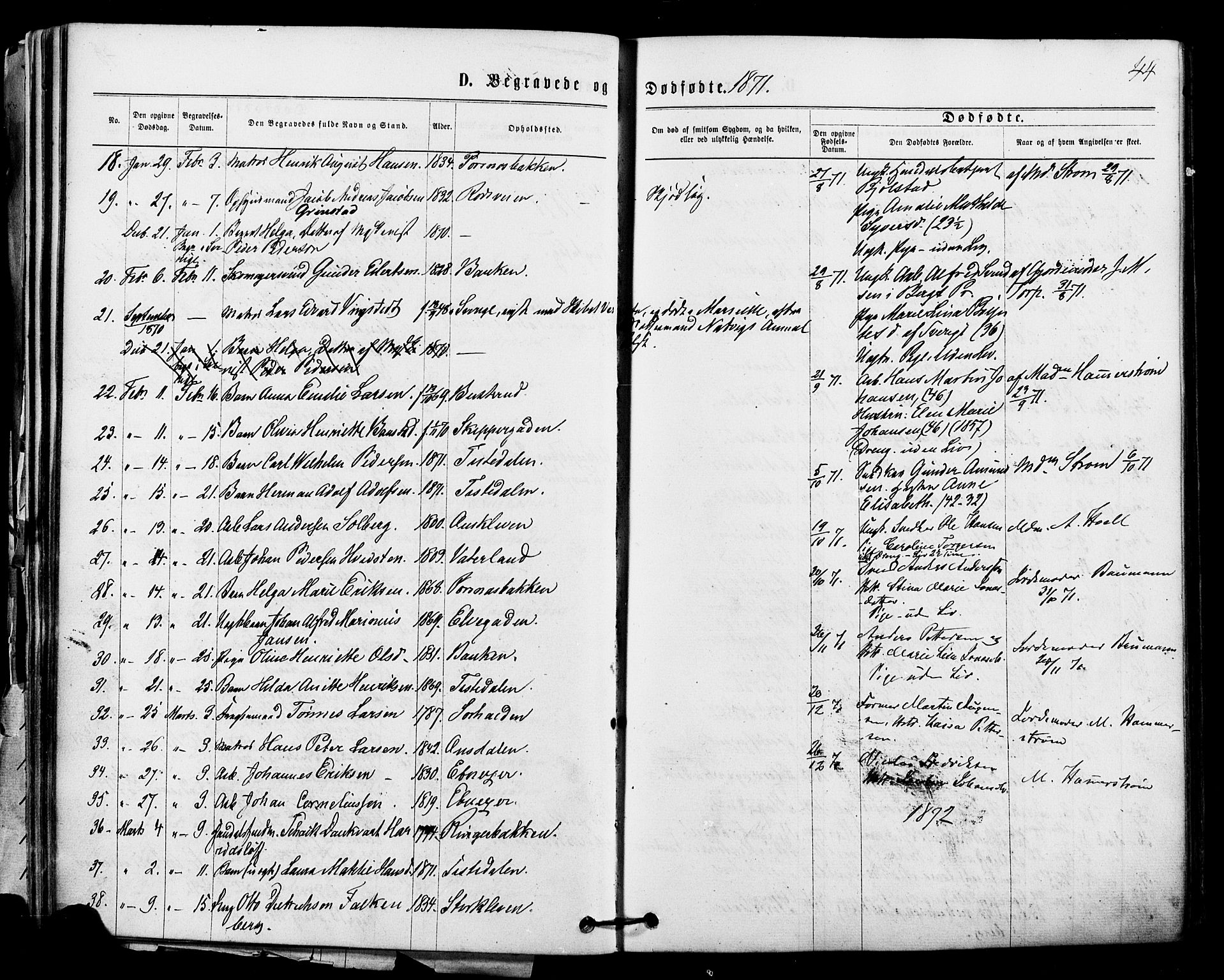 Halden prestekontor Kirkebøker, SAO/A-10909/F/Fa/L0010: Parish register (official) no. I 10, 1866-1877, p. 44