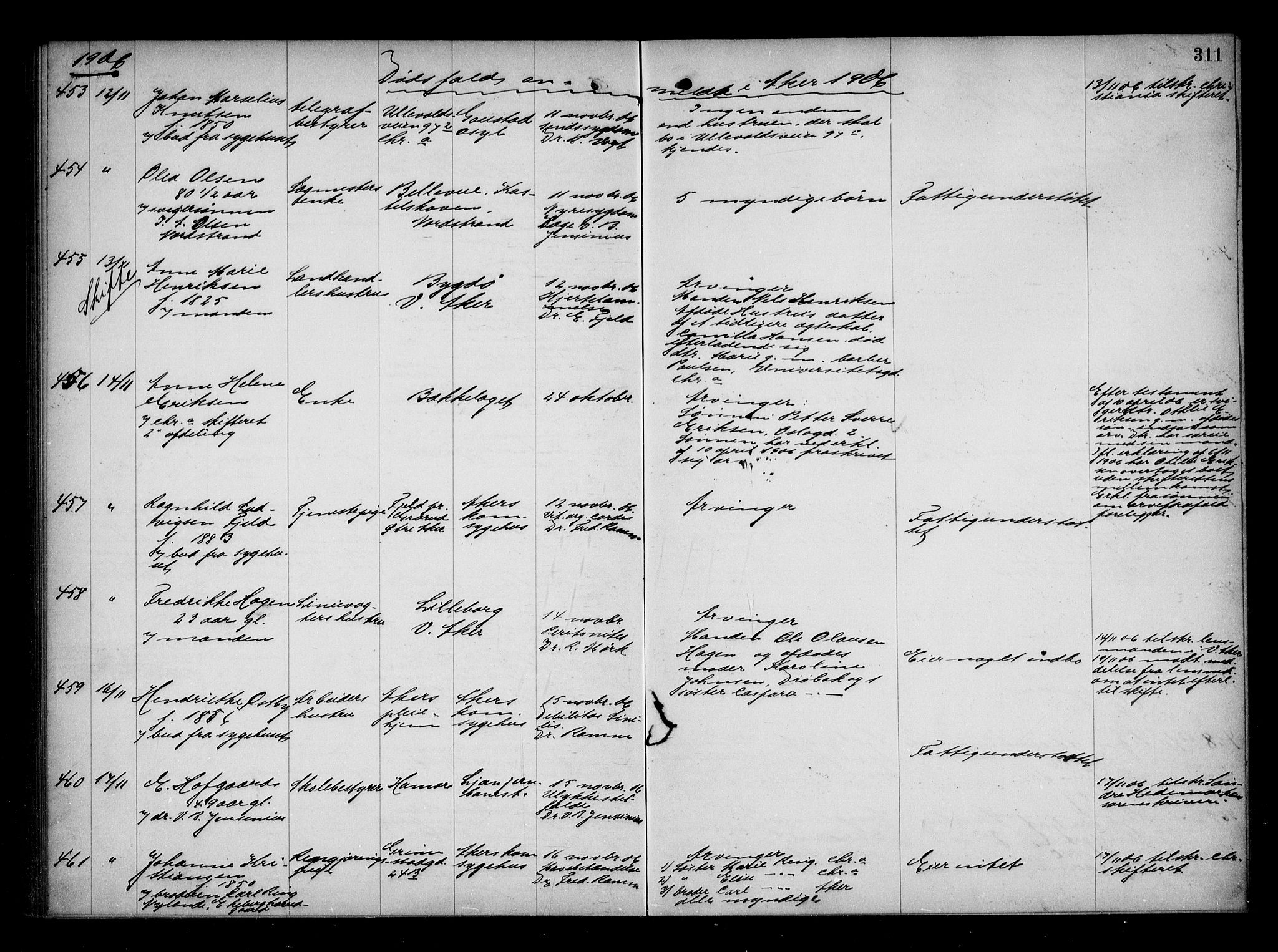 Aker kriminaldommer, skifte- og auksjonsforvalterembete, AV/SAO-A-10452/H/Hb/Hba/Hbaa/L0001: Dødsfallsprotokoll, 1901-1907, p. 311