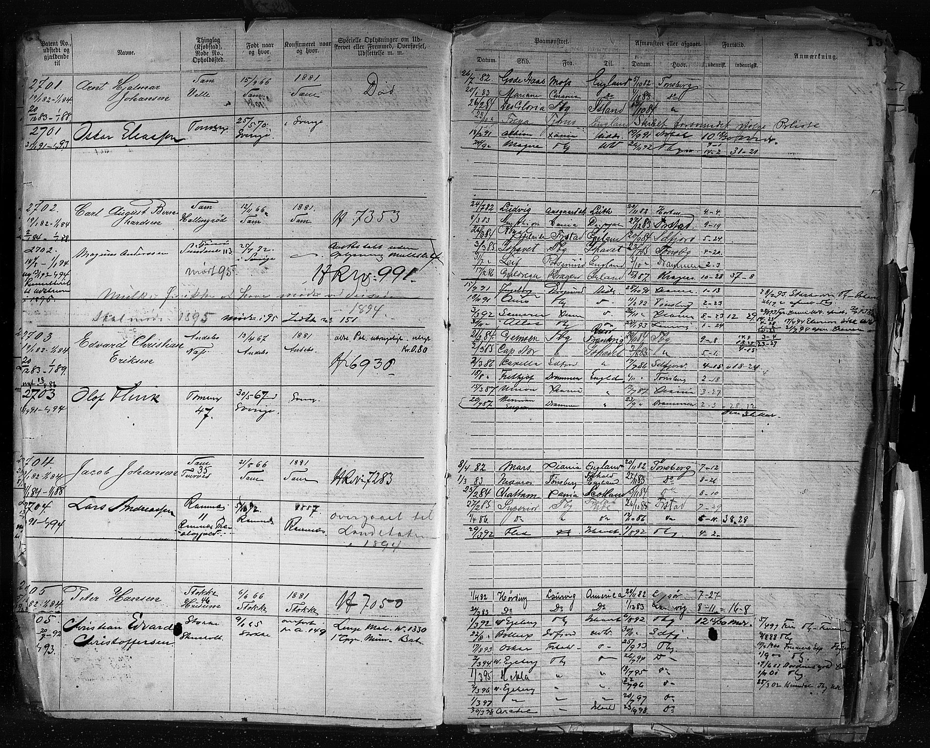 Tønsberg innrulleringskontor, AV/SAKO-A-786/F/Fb/L0003: Annotasjonsrulle Patent nr. 2646-5149, 1881-1892, p. 14