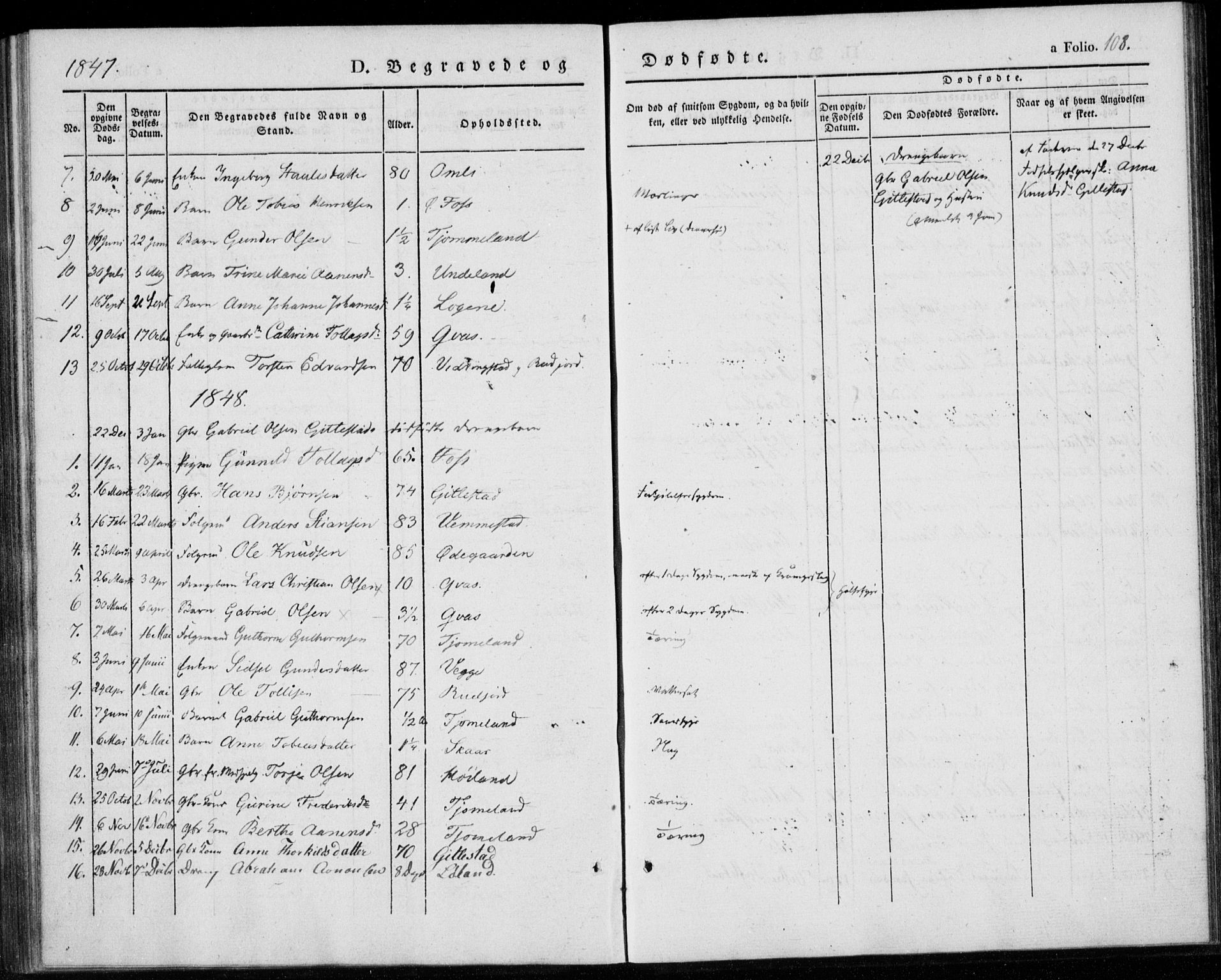 Lyngdal sokneprestkontor, AV/SAK-1111-0029/F/Fa/Fab/L0001: Parish register (official) no. A 1, 1838-1860, p. 108