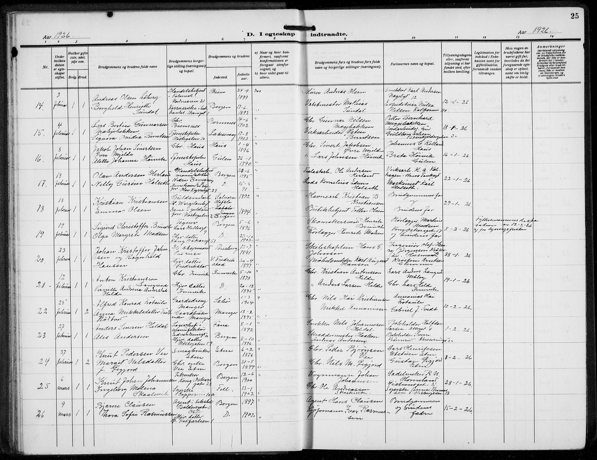 Domkirken sokneprestembete, SAB/A-74801/H/Hab/L0034: Parish register (copy) no. D 6, 1924-1941, p. 25