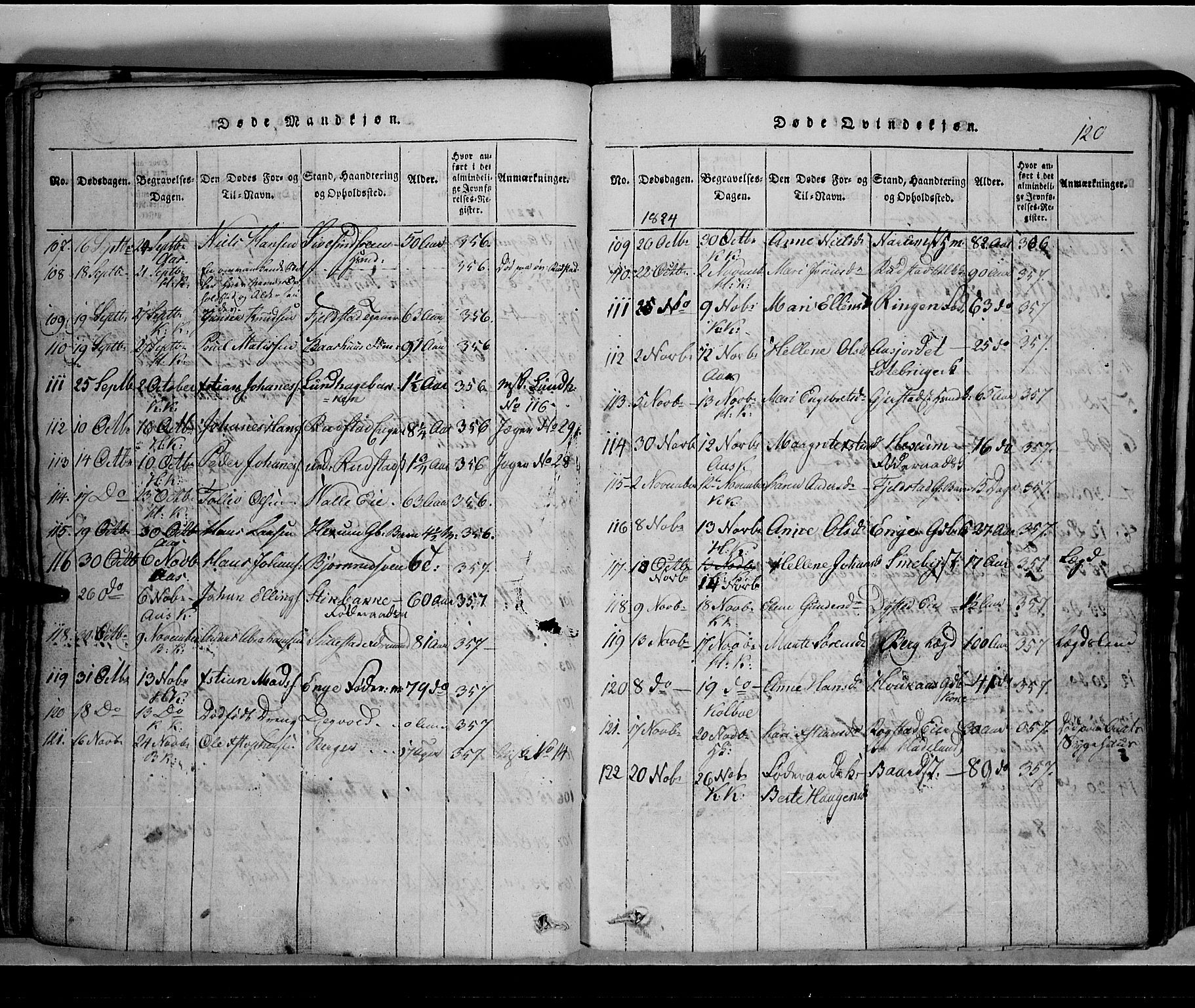Toten prestekontor, SAH/PREST-102/H/Ha/Hab/L0002: Parish register (copy) no. 2, 1820-1827, p. 120