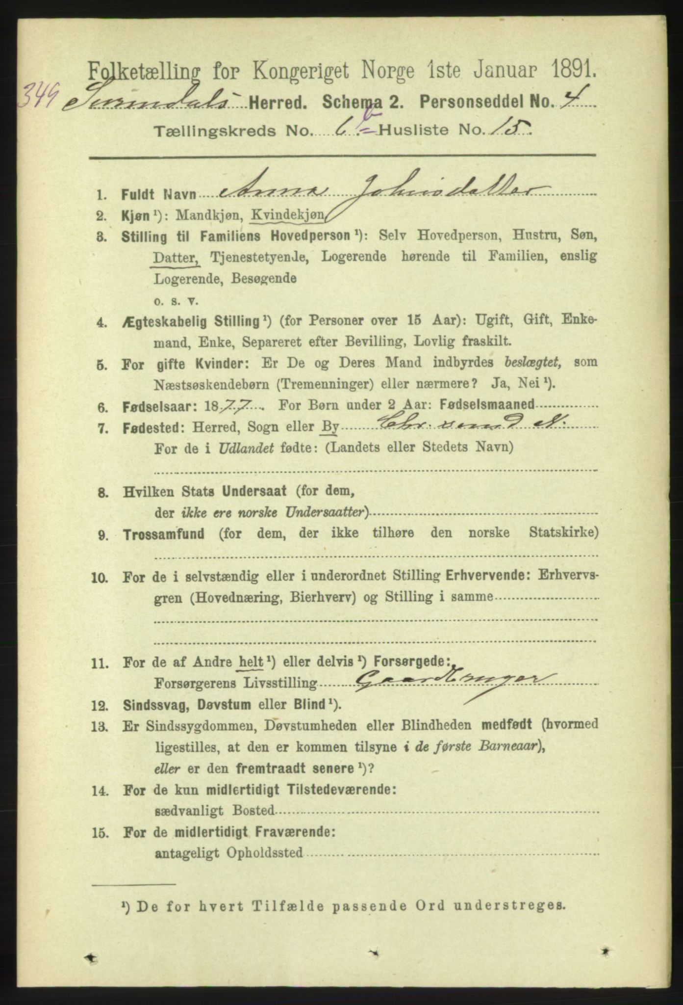 RA, 1891 census for 1566 Surnadal, 1891, p. 1764