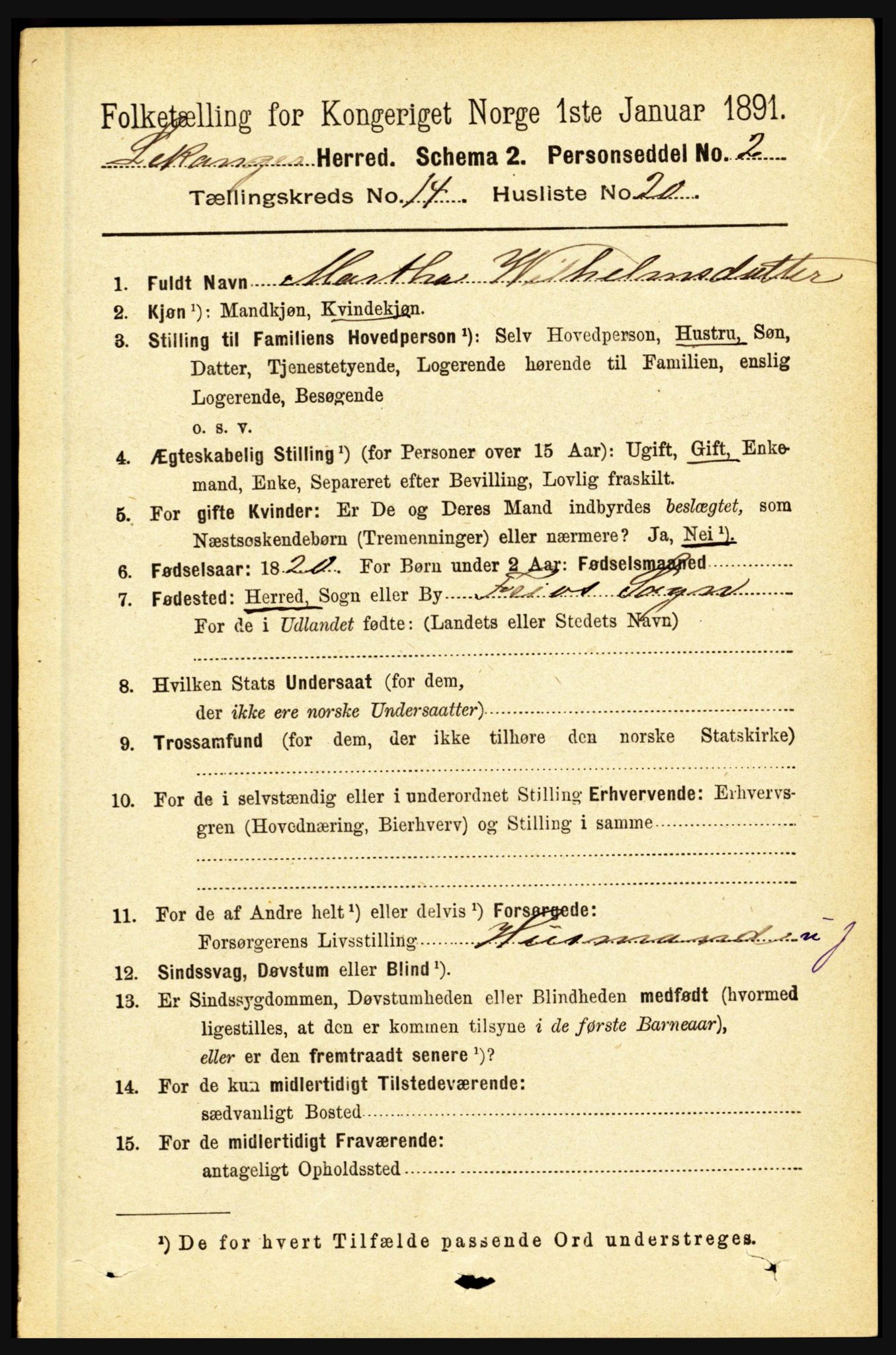 RA, 1891 census for 1419 Leikanger, 1891, p. 2820