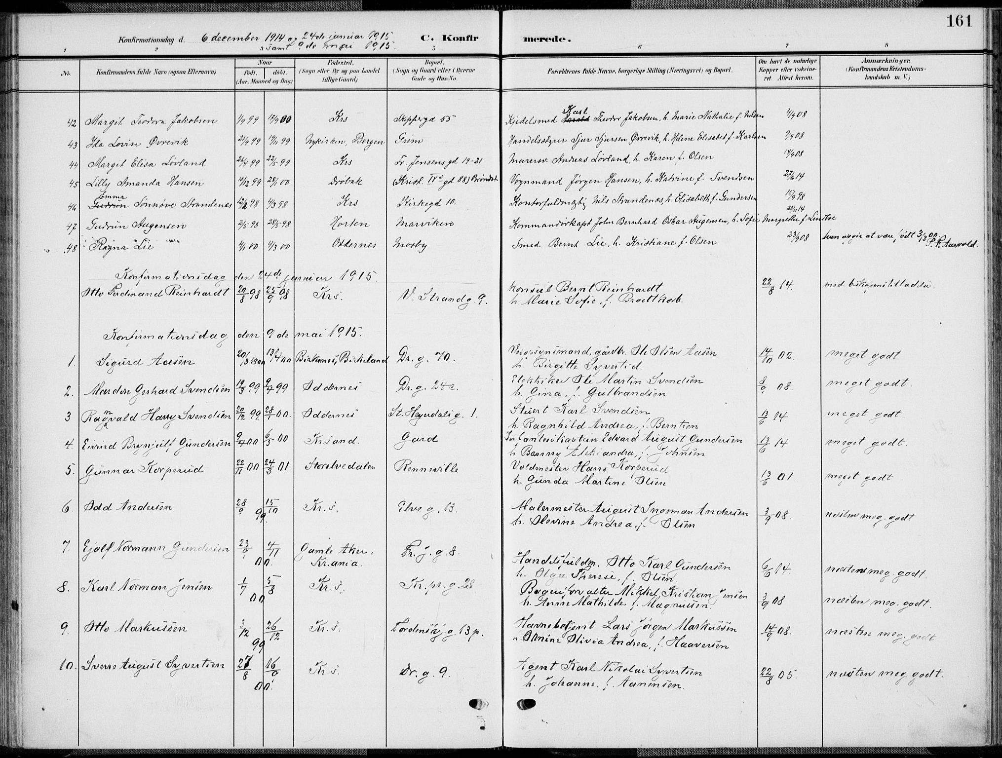 Kristiansand domprosti, AV/SAK-1112-0006/F/Fa/L0022: Parish register (official) no. A 21, 1905-1916, p. 161