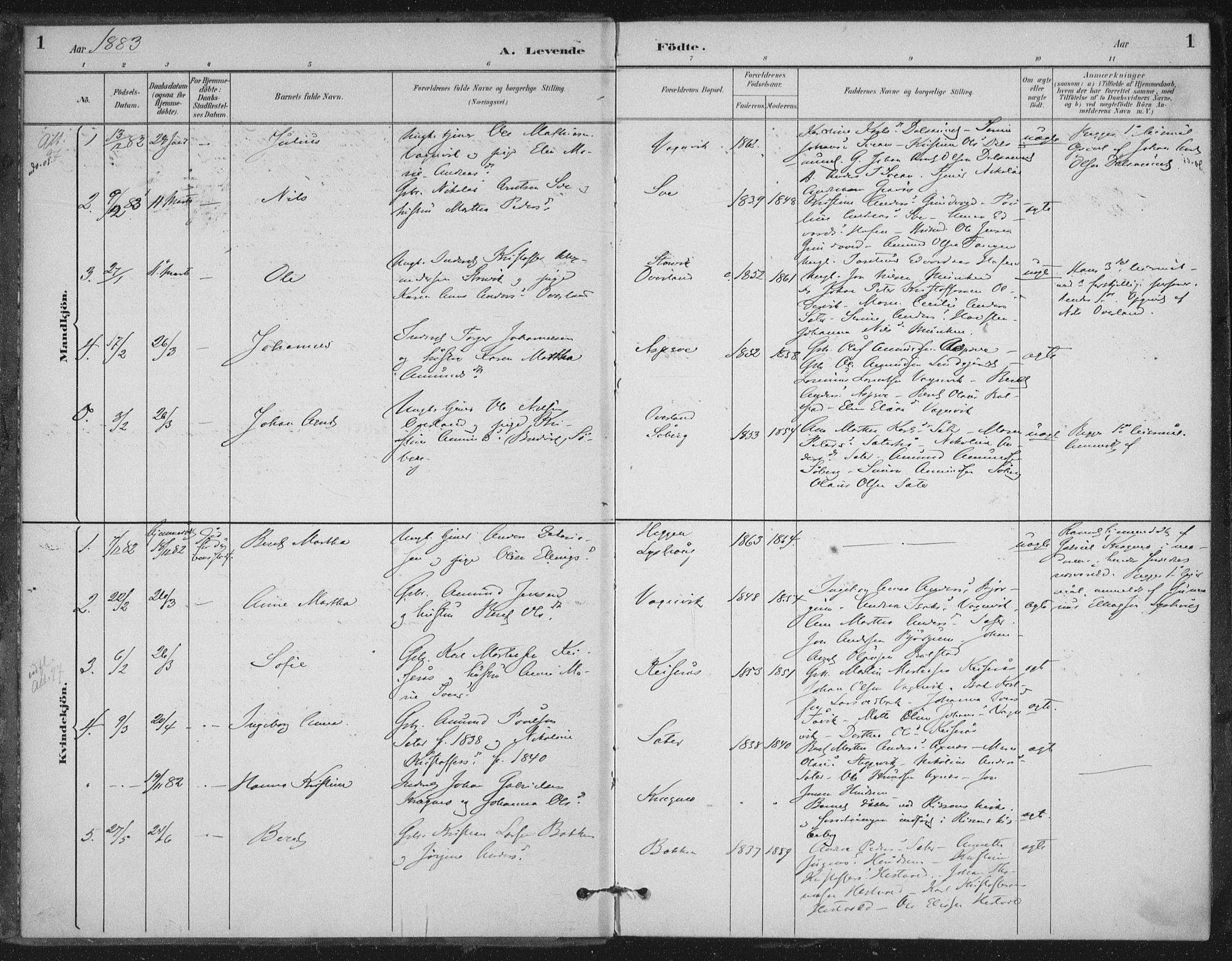 Ministerialprotokoller, klokkerbøker og fødselsregistre - Nord-Trøndelag, AV/SAT-A-1458/702/L0023: Parish register (official) no. 702A01, 1883-1897, p. 1
