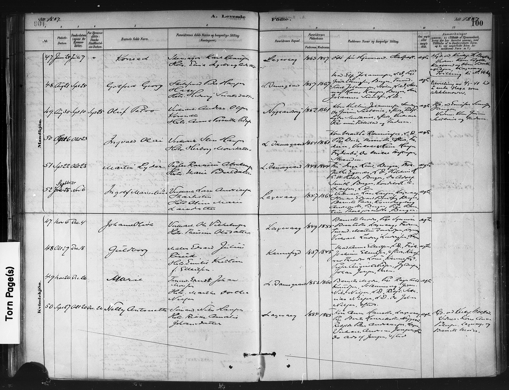 Askøy Sokneprestembete, AV/SAB-A-74101/H/Ha/Haa/Haae/L0002: Parish register (official) no. E 2, 1878-1891, p. 100