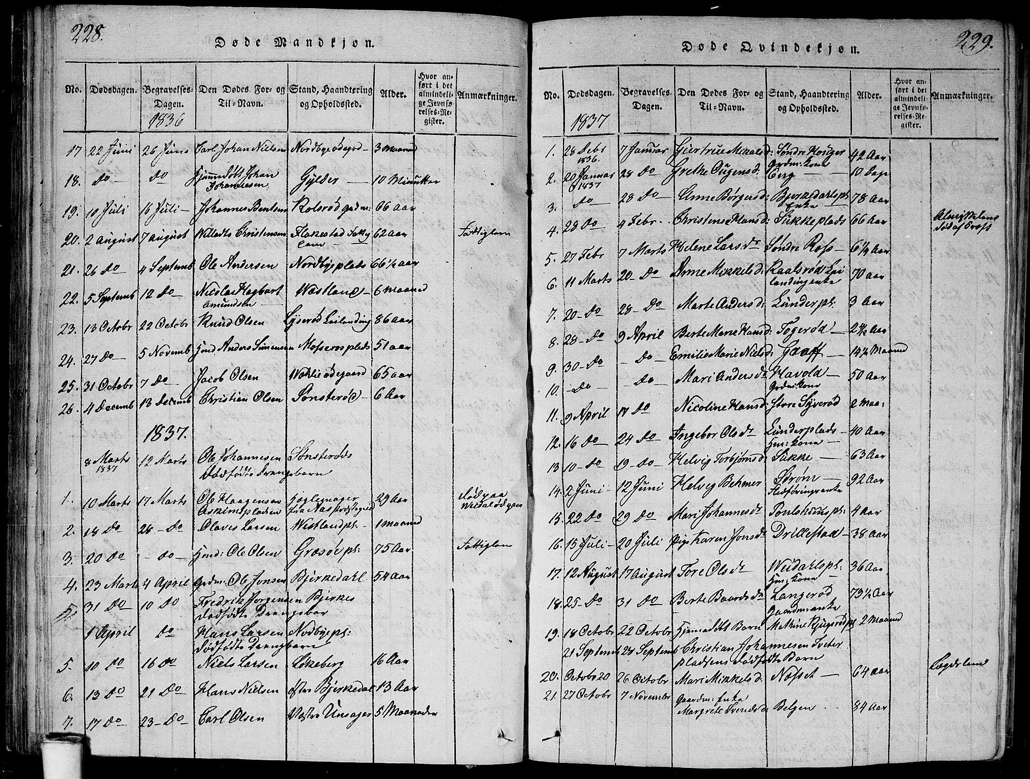 Våler prestekontor Kirkebøker, SAO/A-11083/G/Ga/L0001: Parish register (copy) no. I 1, 1815-1839, p. 228-229