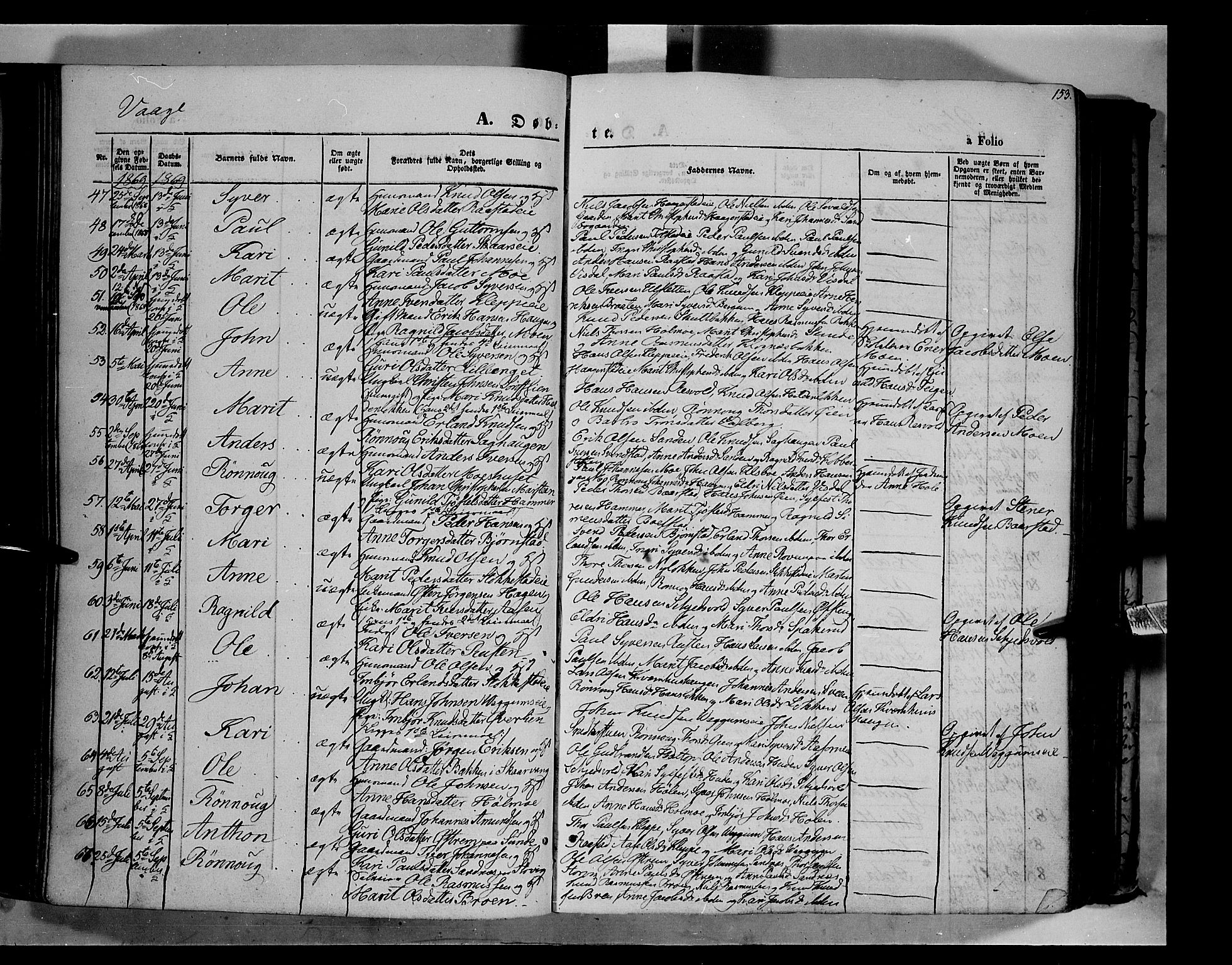 Vågå prestekontor, AV/SAH-PREST-076/H/Ha/Haa/L0006: Parish register (official) no. 6 /1, 1856-1872, p. 153