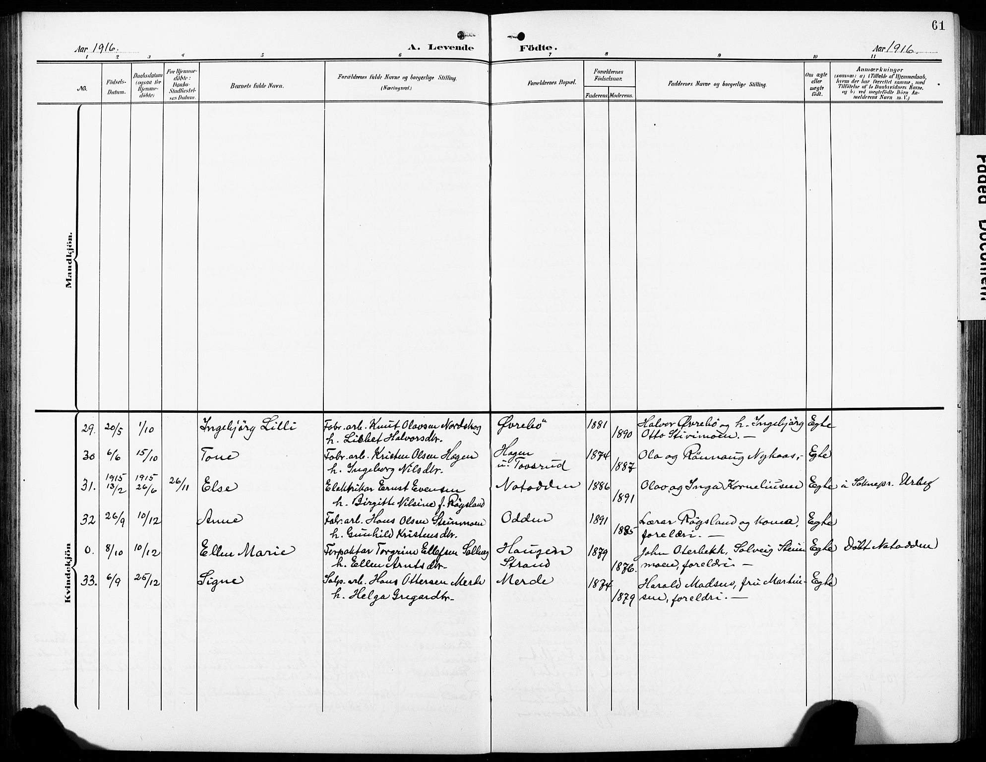 Heddal kirkebøker, SAKO/A-268/G/Ga/L0003: Parish register (copy) no. I 3, 1908-1932, p. 61