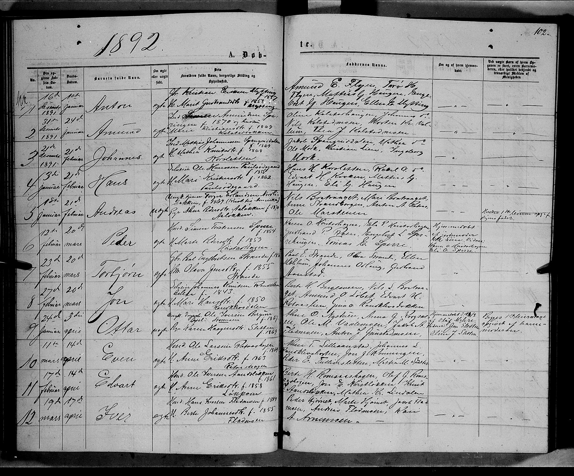 Ringebu prestekontor, SAH/PREST-082/H/Ha/Hab/L0006: Parish register (copy) no. 6, 1880-1898, p. 102