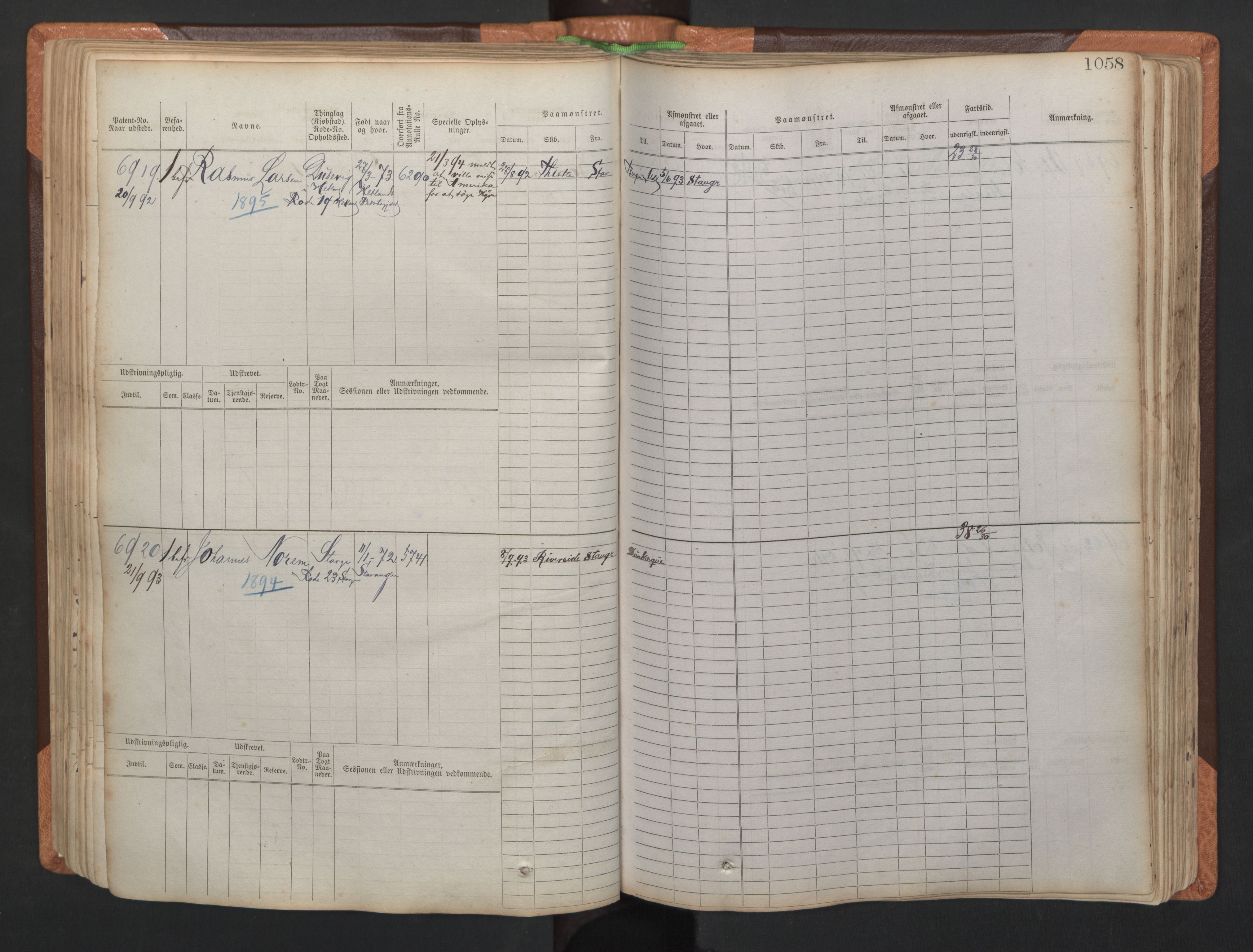 Stavanger sjømannskontor, AV/SAST-A-102006/F/Fb/Fbb/L0011: Sjøfartshovedrulle, patentnr. 6607-7206 (del 2), 1887-1896, p. 161