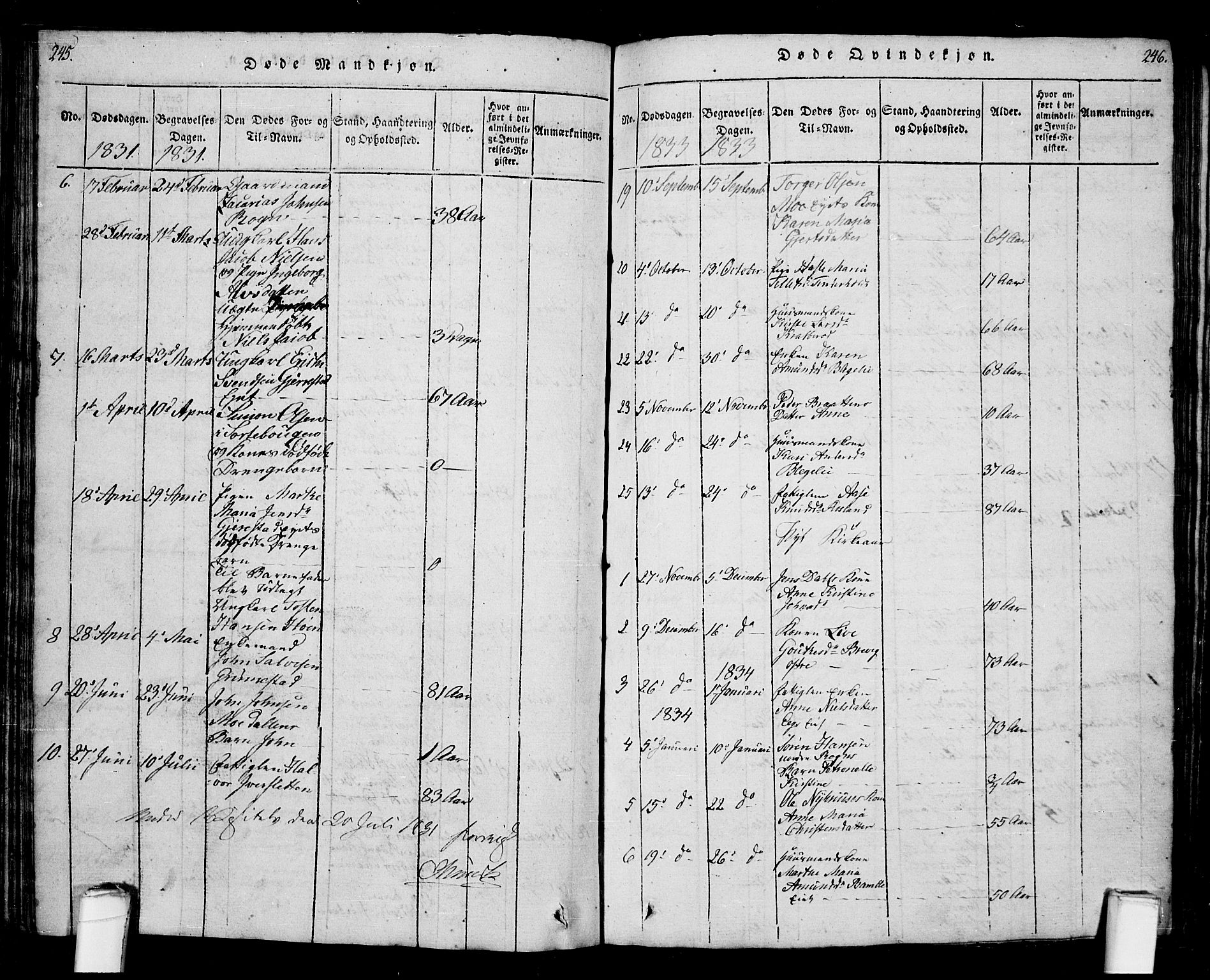 Bamble kirkebøker, SAKO/A-253/G/Ga/L0005: Parish register (copy) no. I 5, 1814-1855, p. 245-246