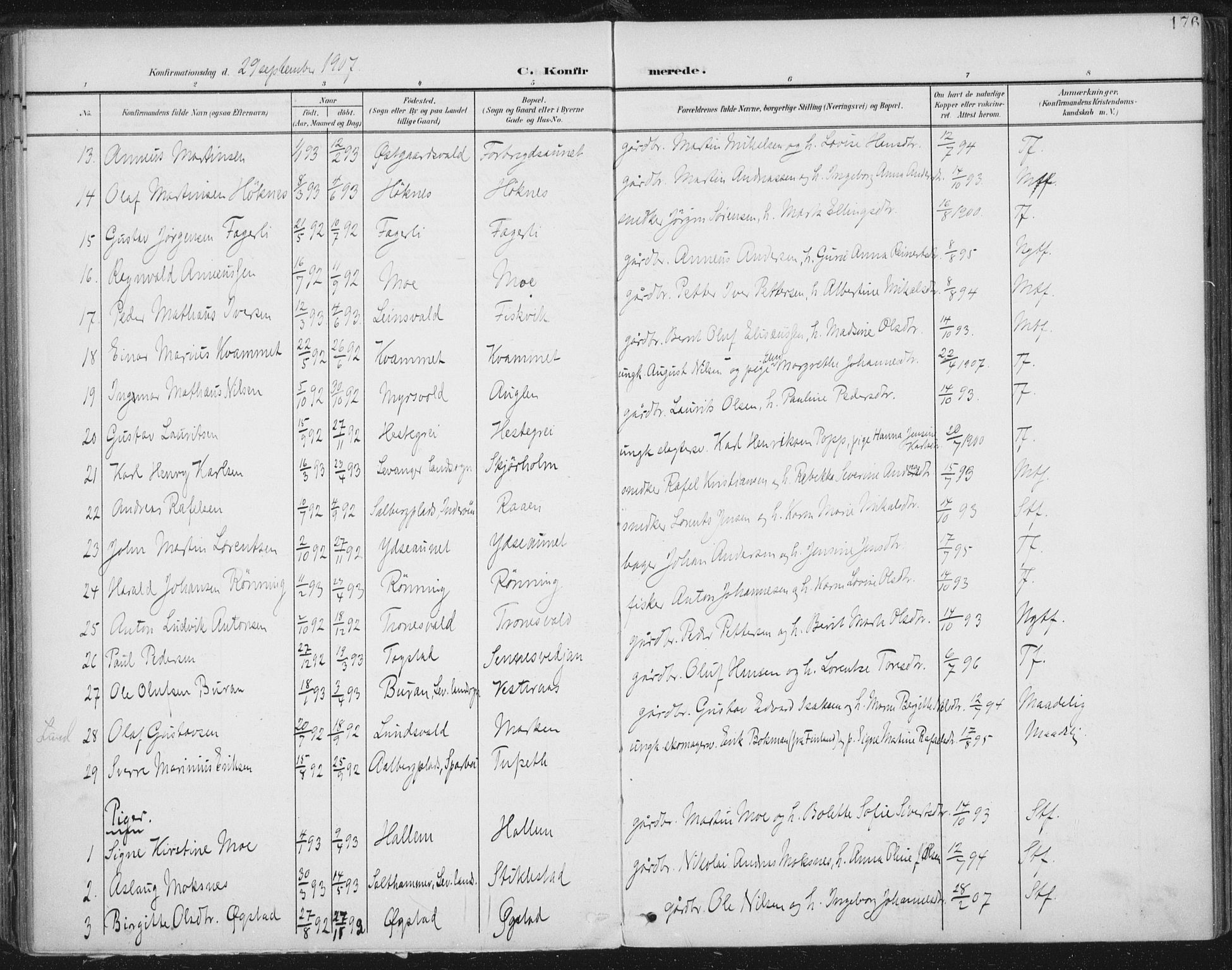 Ministerialprotokoller, klokkerbøker og fødselsregistre - Nord-Trøndelag, SAT/A-1458/723/L0246: Parish register (official) no. 723A15, 1900-1917, p. 176