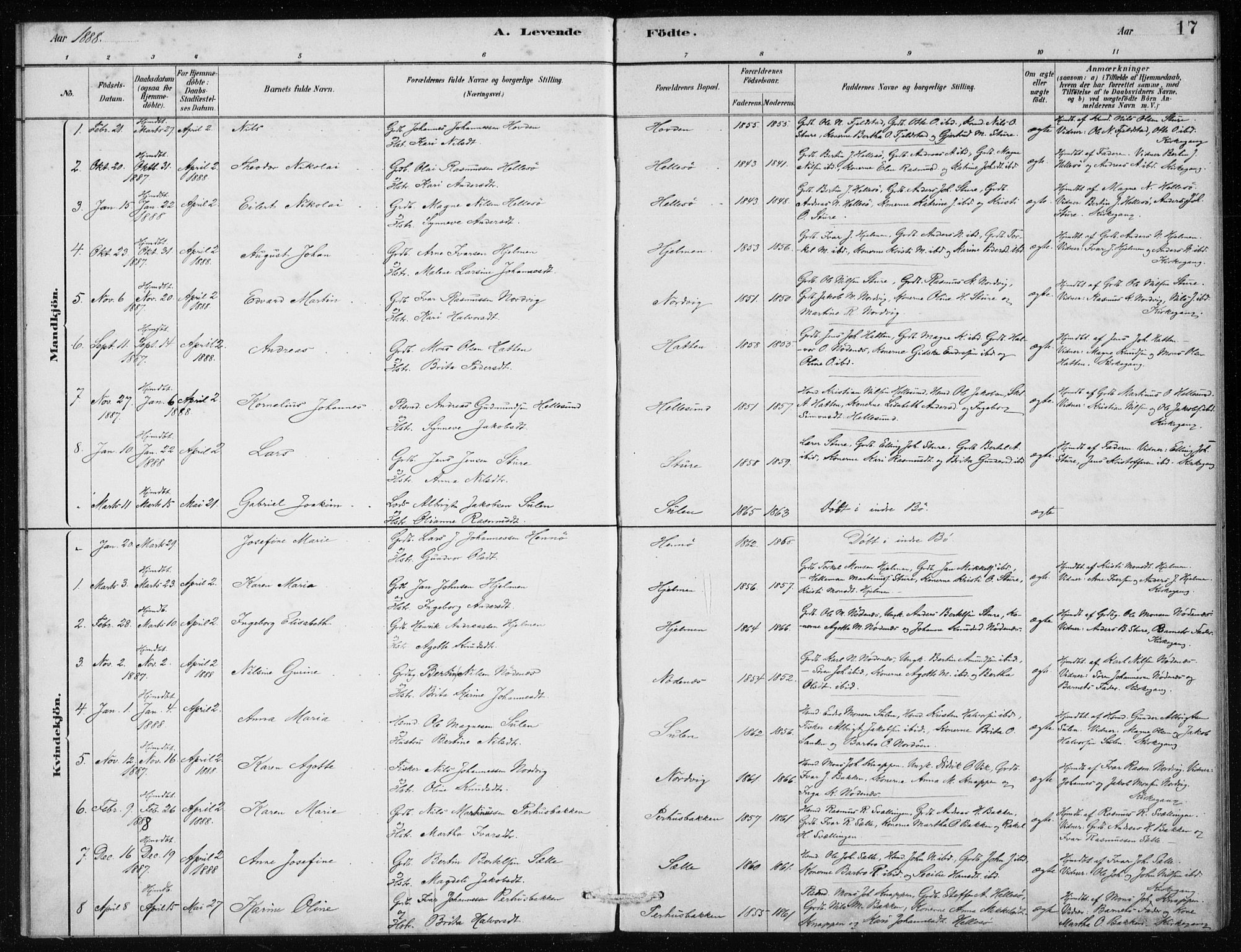 Manger sokneprestembete, AV/SAB-A-76801/H/Haa: Parish register (official) no. E  1, 1881-1890, p. 17