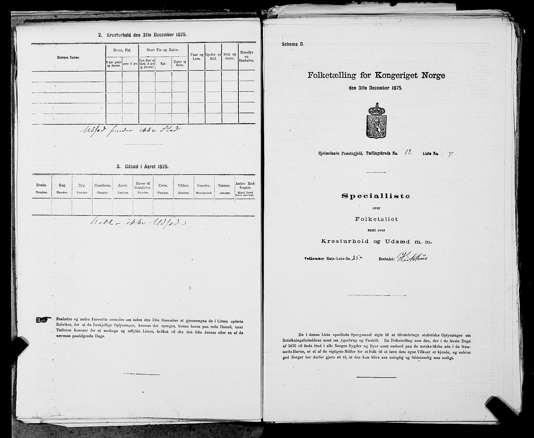 SAST, 1875 census for 1133P Hjelmeland, 1875, p. 1394