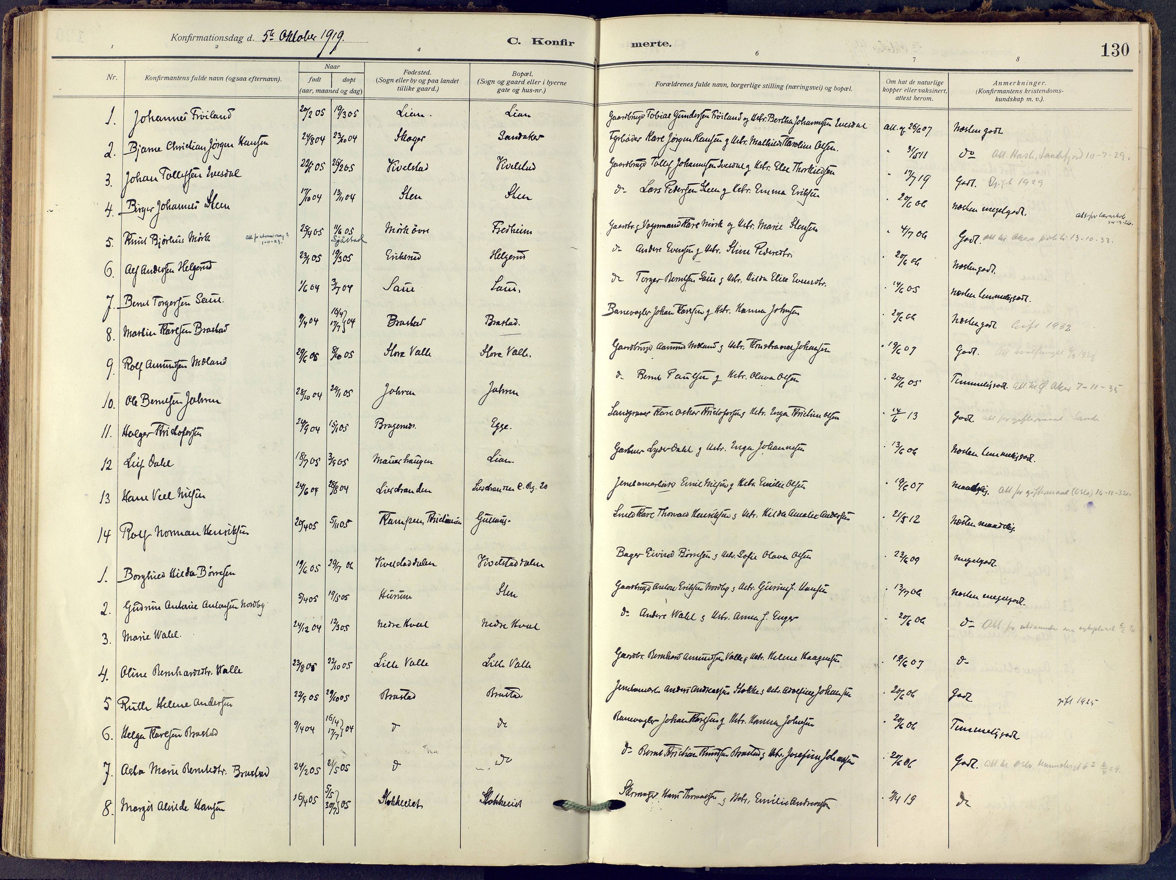 Lier kirkebøker, SAKO/A-230/F/Fa/L0019: Parish register (official) no. I 19, 1918-1928, p. 130
