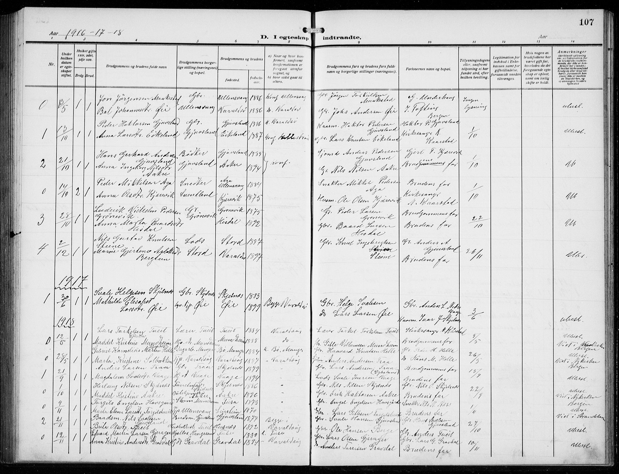 Strandebarm sokneprestembete, SAB/A-78401/H/Hab: Parish register (copy) no. C  2, 1914-1935, p. 107