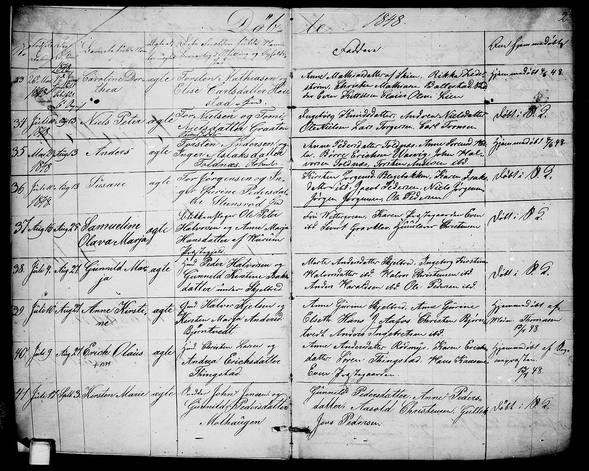 Solum kirkebøker, AV/SAKO-A-306/G/Ga/L0003: Parish register (copy) no. I 3, 1848-1859, p. 2