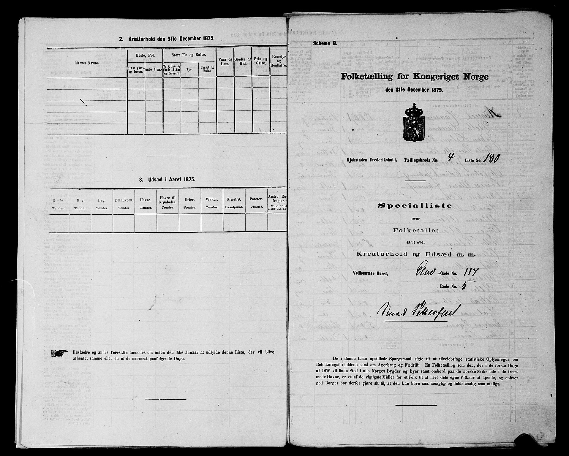 RA, 1875 census for 0101P Fredrikshald, 1875, p. 422