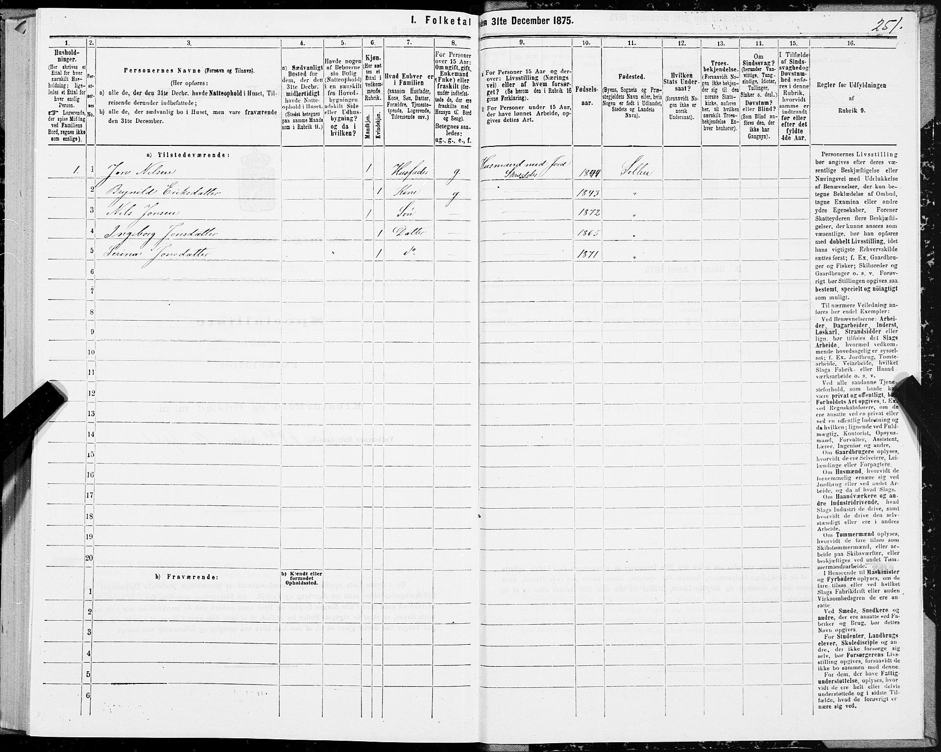 SAT, 1875 census for 1664P Selbu, 1875, p. 2251